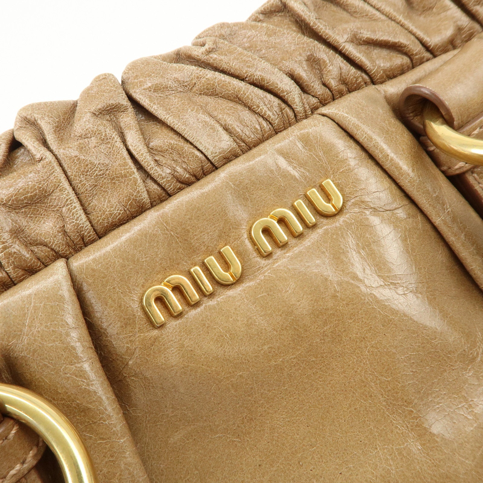 MIU MIU Leather 2Way Bag Hand Bag Shoulder Bag Brown RN0647