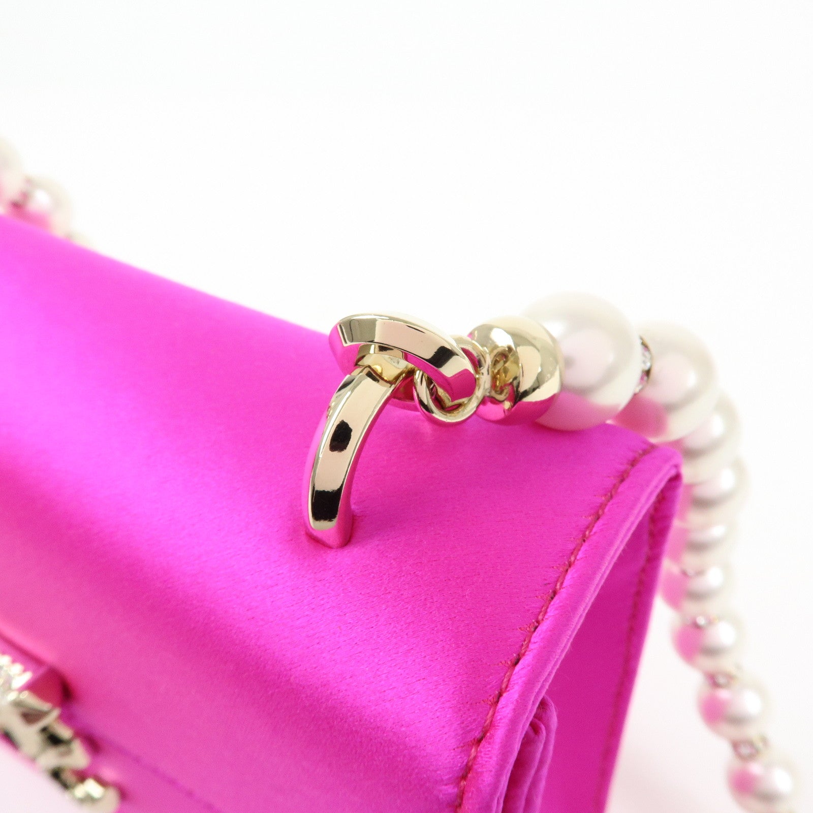 JIMMY CHOO Varenne Avenue Quad Satin Pearl Beads Shoulder Bag Pink