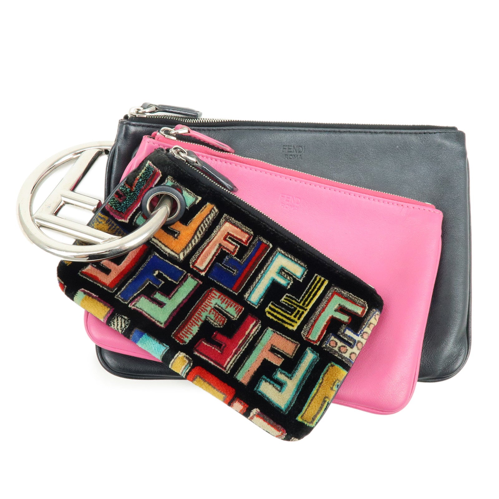 FENDI Zuccca F is FENDI Leather Velvet Triplette Clutch Bag 8BS001