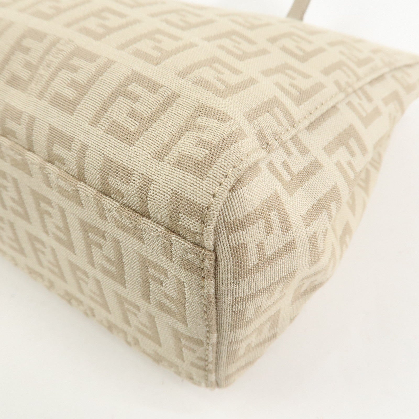FENDI Zucchino Canvas Leather Tote Bag Hand Bag Beige 8BH072