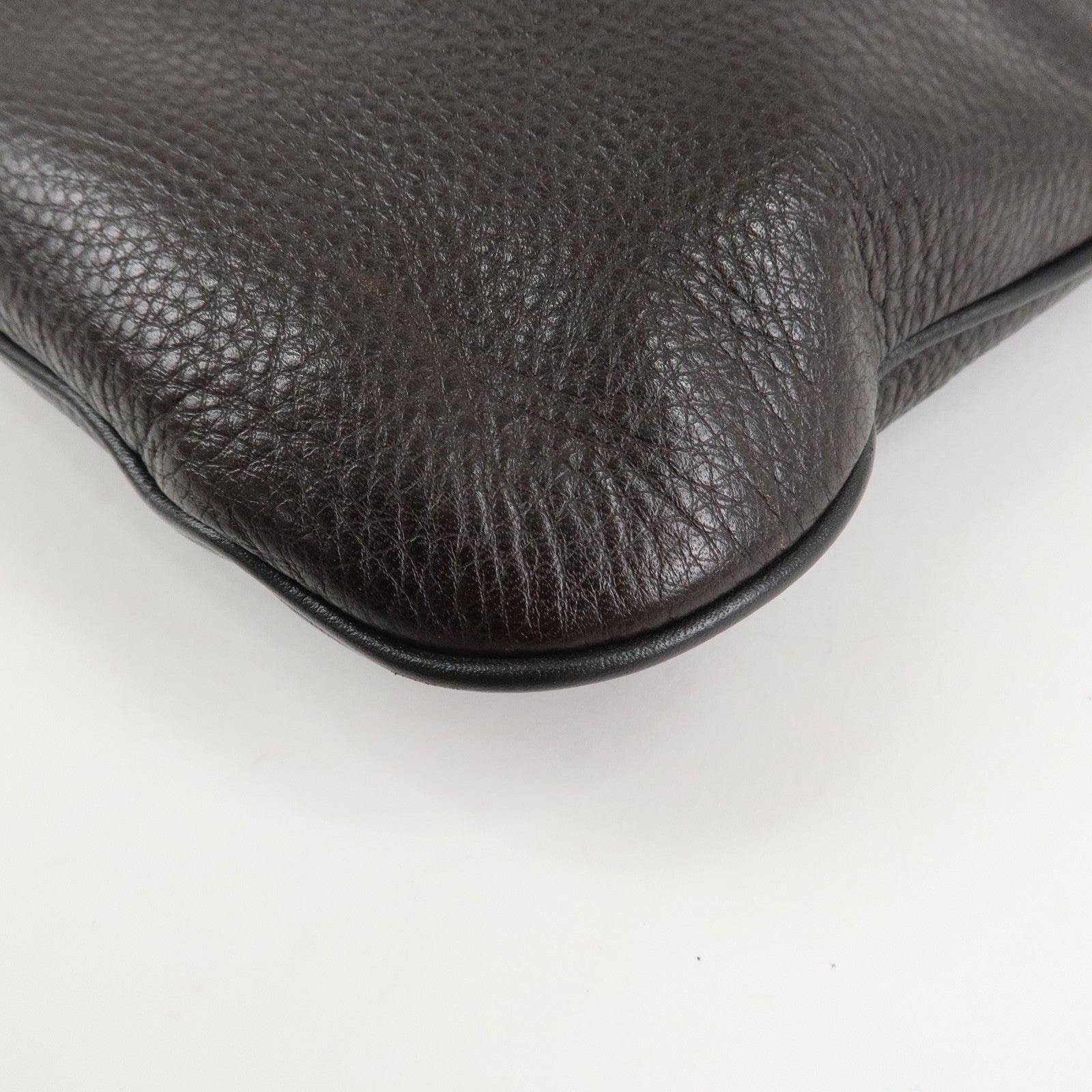 LOEWE Anagram Leather Shoulder Bag Dark Brown Used