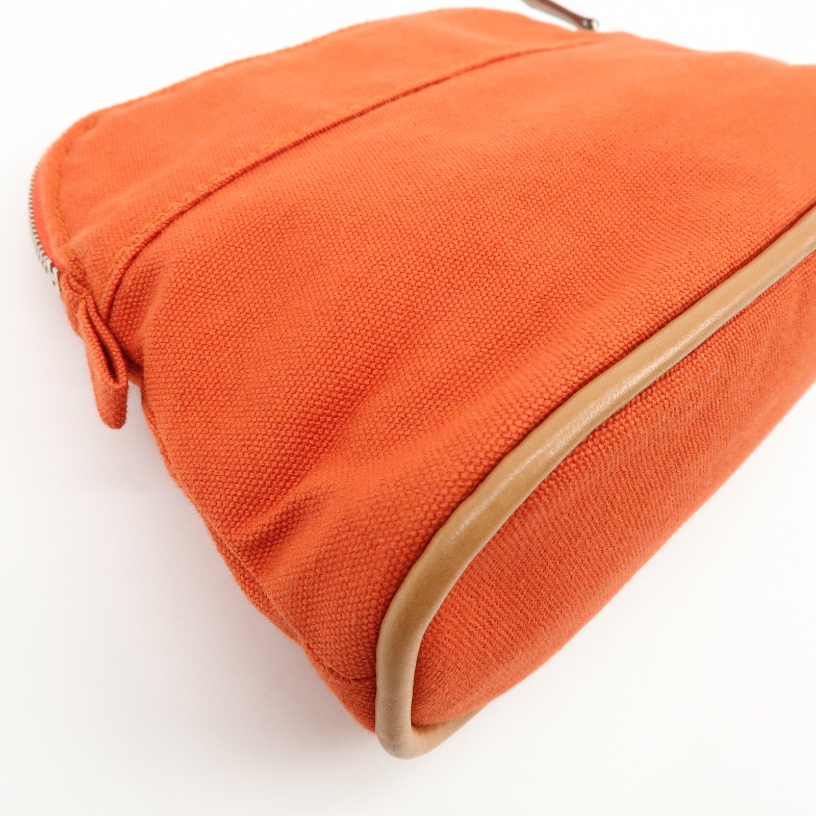 HERMES Bolide Mini Cotton Leather Pouch Cosmetic Pouch Orange