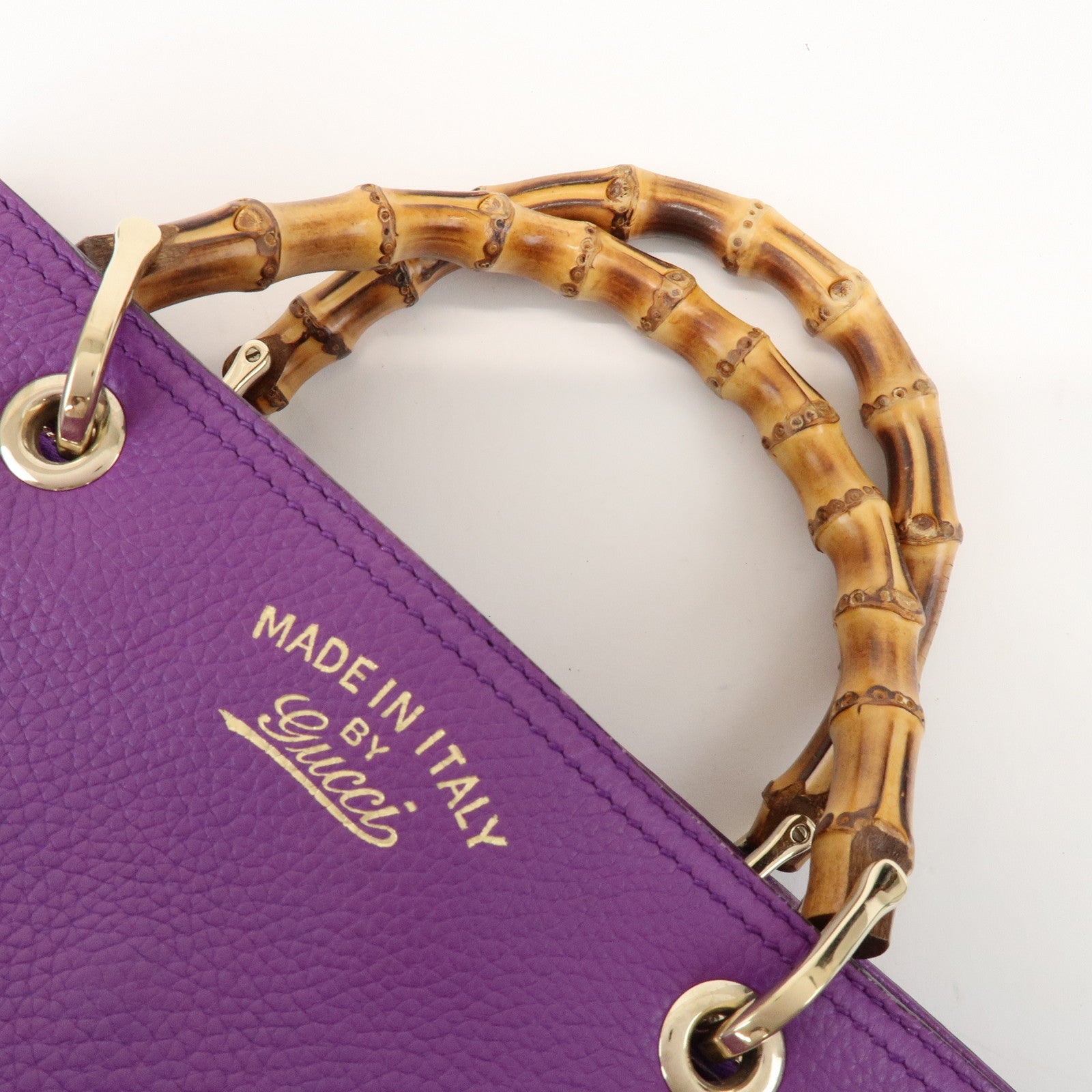 GUCCI Bamboo Shopper Medium 2Way Shoulder Bag Purple Blue 323660