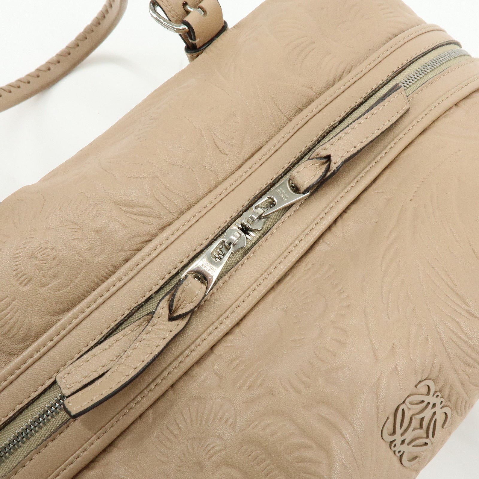 LOEWE Anagram Leather Mini Boston Bag Tote Hand Shoulder Bag Beige