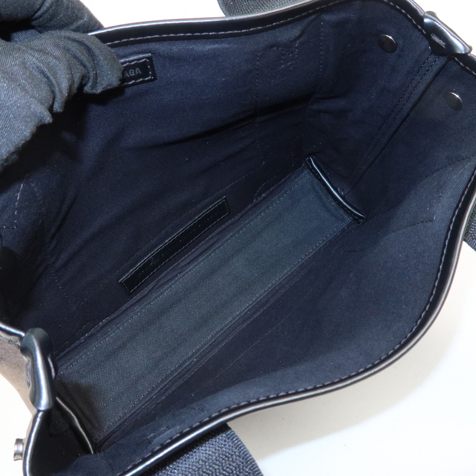 BALENCIAGA Canvas Leather Navy Cabas XS Hand Bag Brown 390346