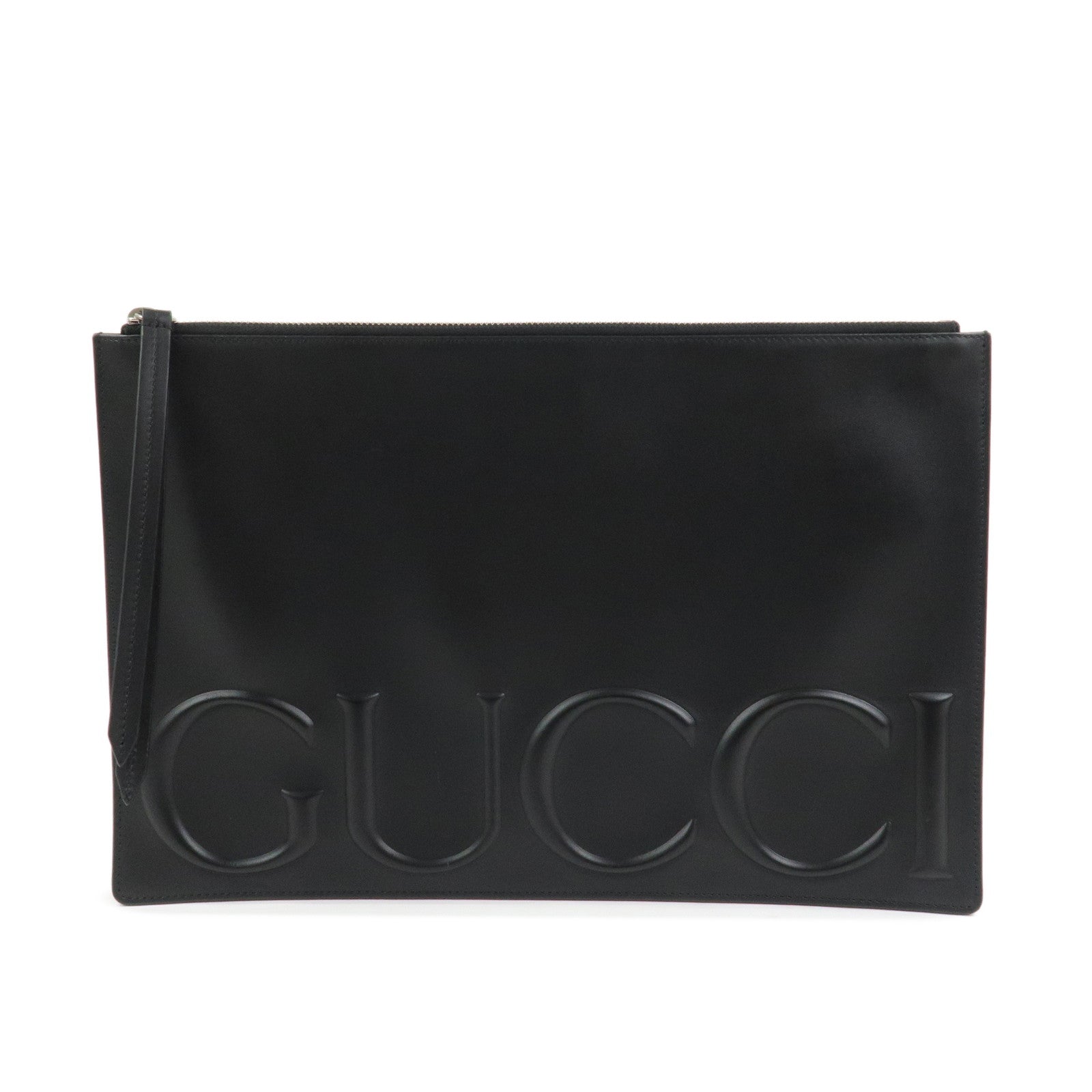 GUCCI Logo Leather XL Clutch Bag Black 421853
