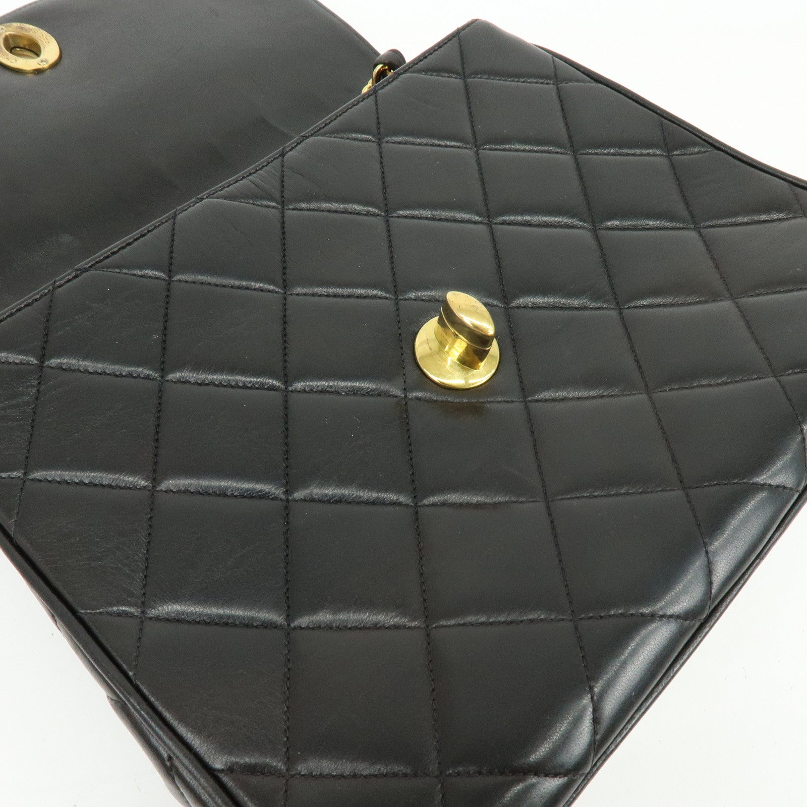 CHANEL Matelasse Lamb Skin Chain Flap Shoulder Bag Black