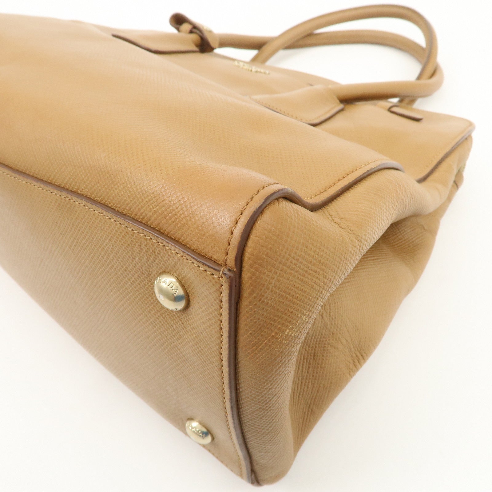 PRADA Leather 2Way Bag Hand Bag Shoulder Bag Light Brown BN2572