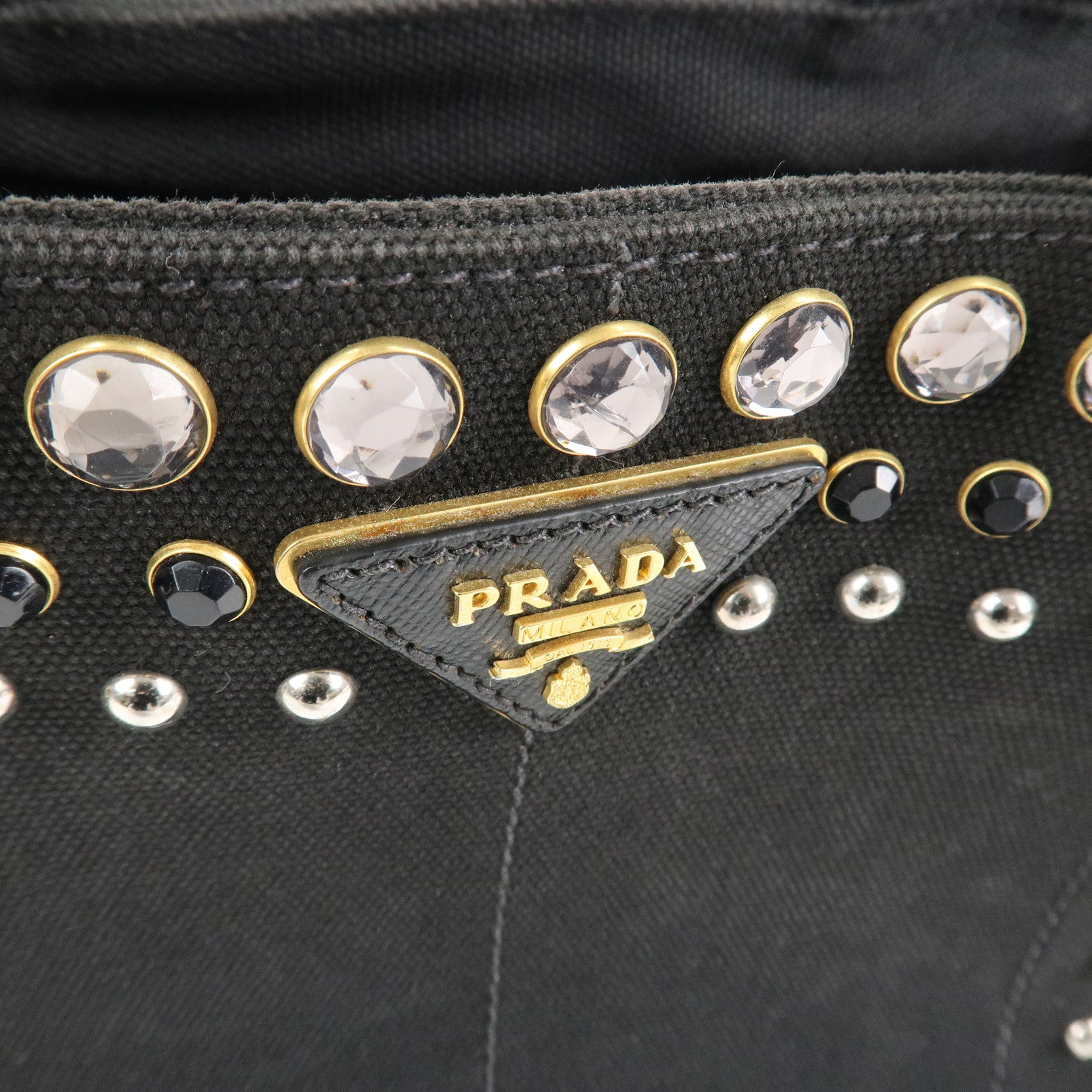 PRADA Triangle Logo Denim Canapa Bijoux 2Way Hand Bag Black B2642B