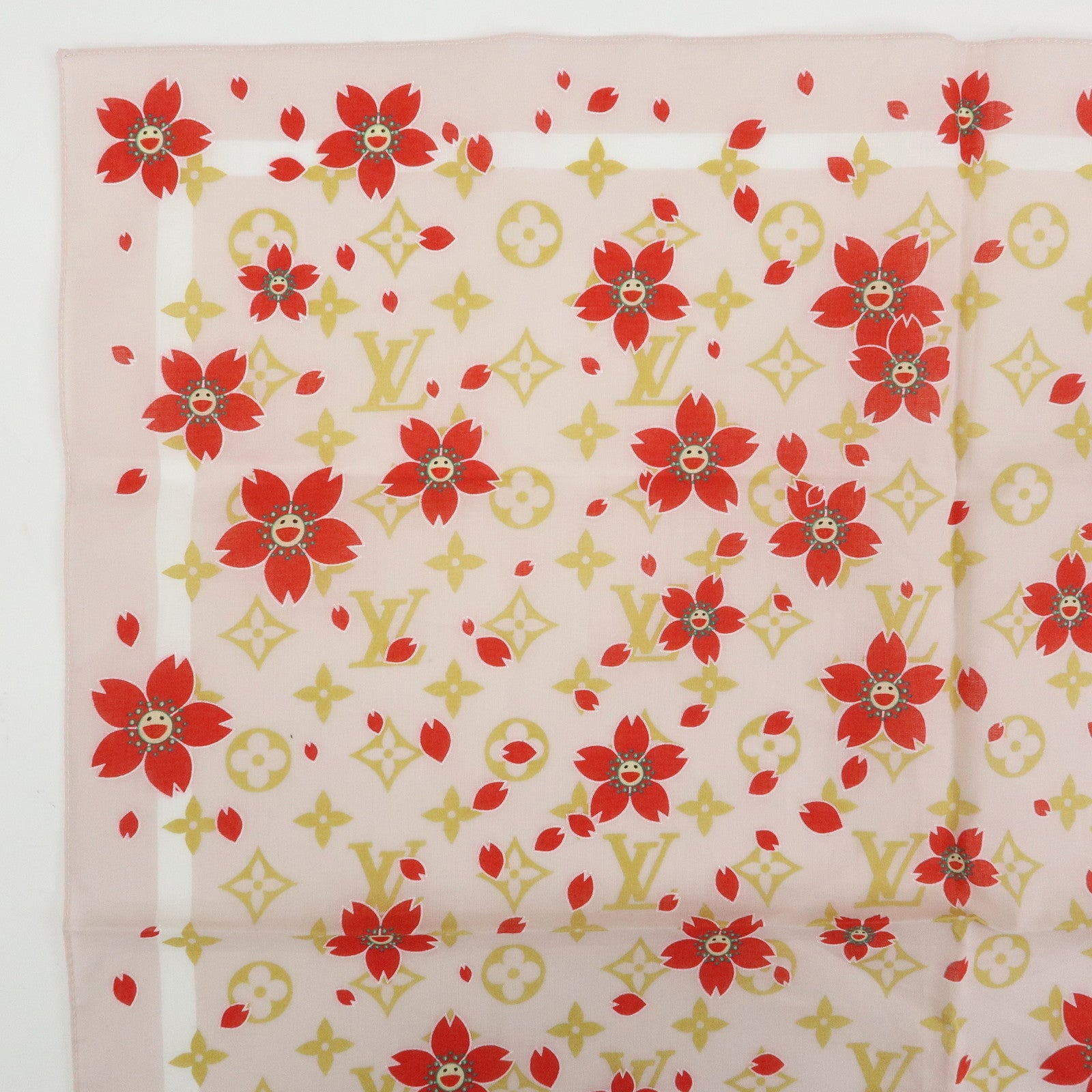 Louis Vuitton Monogram Cherry Blossom Cotton100% Scarf Pink Red
