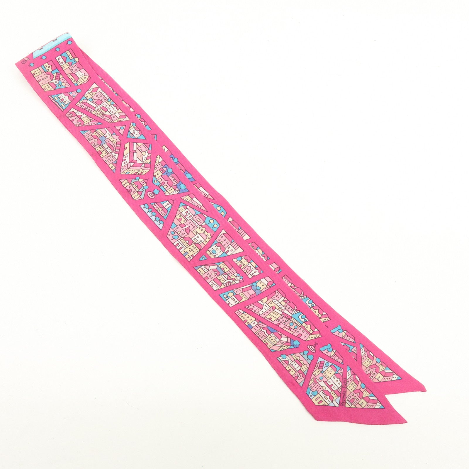 HERMES Silk 100% Twilly Rive Droite Rive Gauche Pink