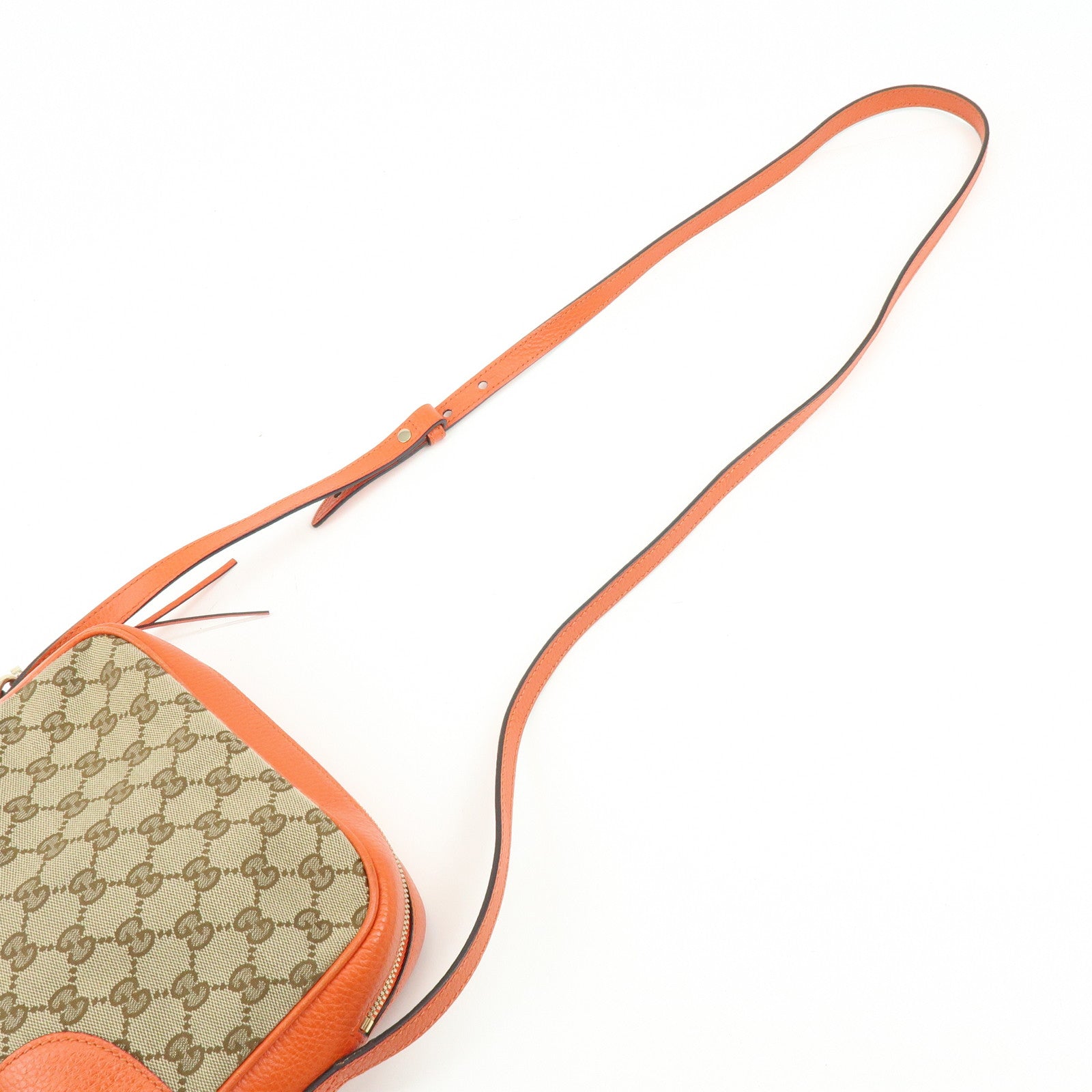 GUCCI GG Canvas Leather Shoulder Bag Beige Orange 449413
