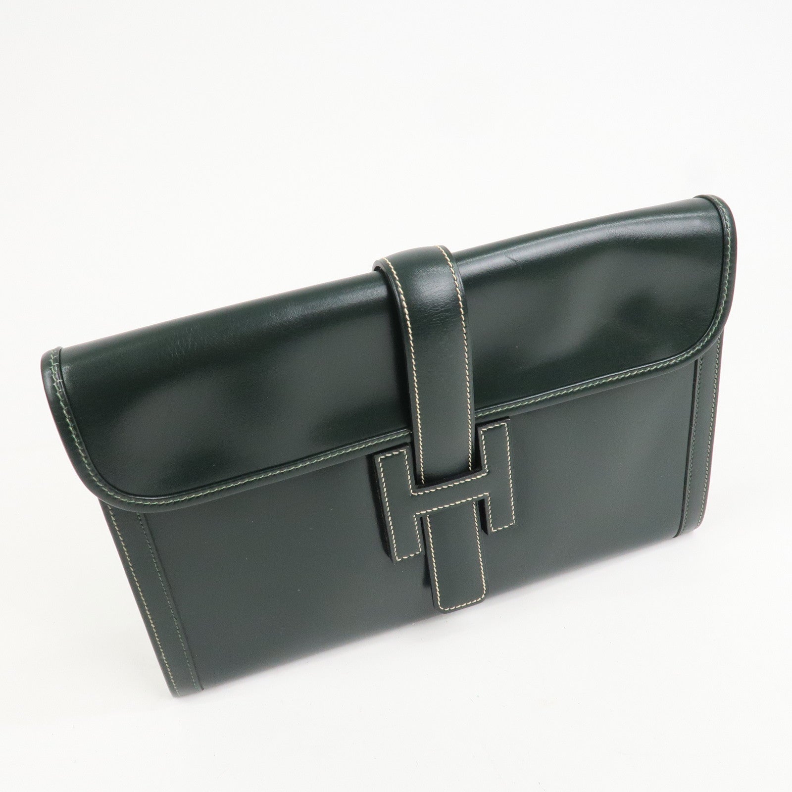 HERMES Box Calf Gige PM Clutch Bag O Stamped Dark Green