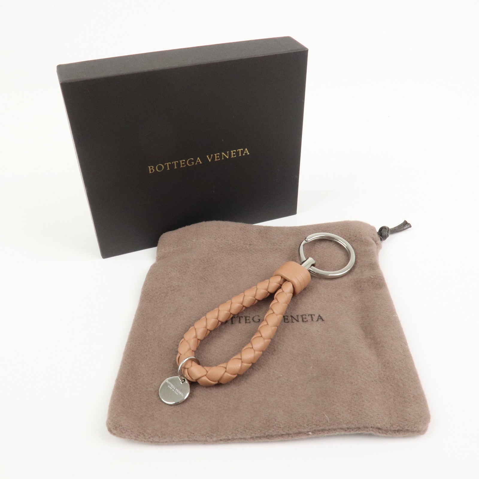 BOTTEGA VENETA Intrecciato Leather Key Holder Bag Charm Brown