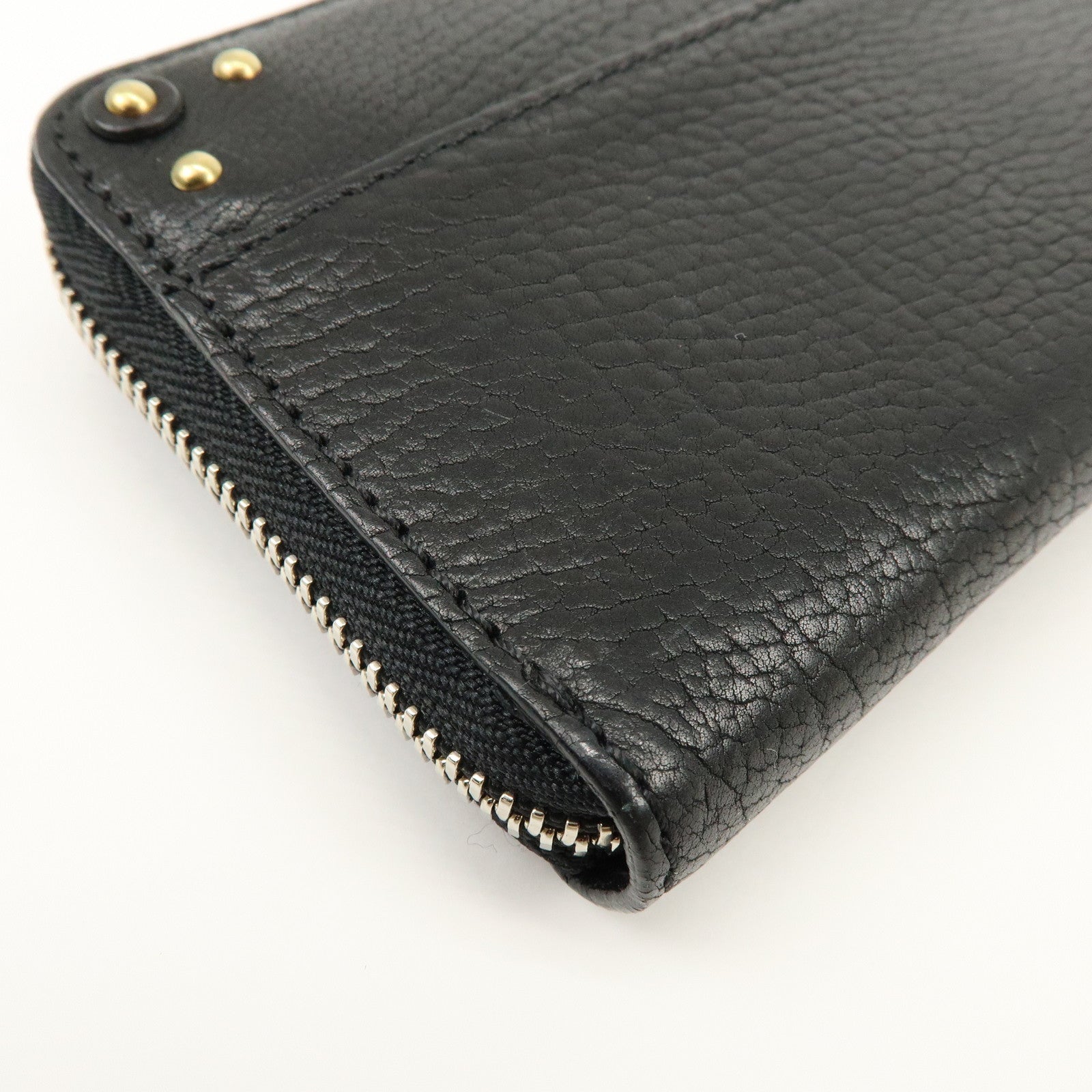 Chloe Aurora Studs Leather Zippy Long Wallet Black