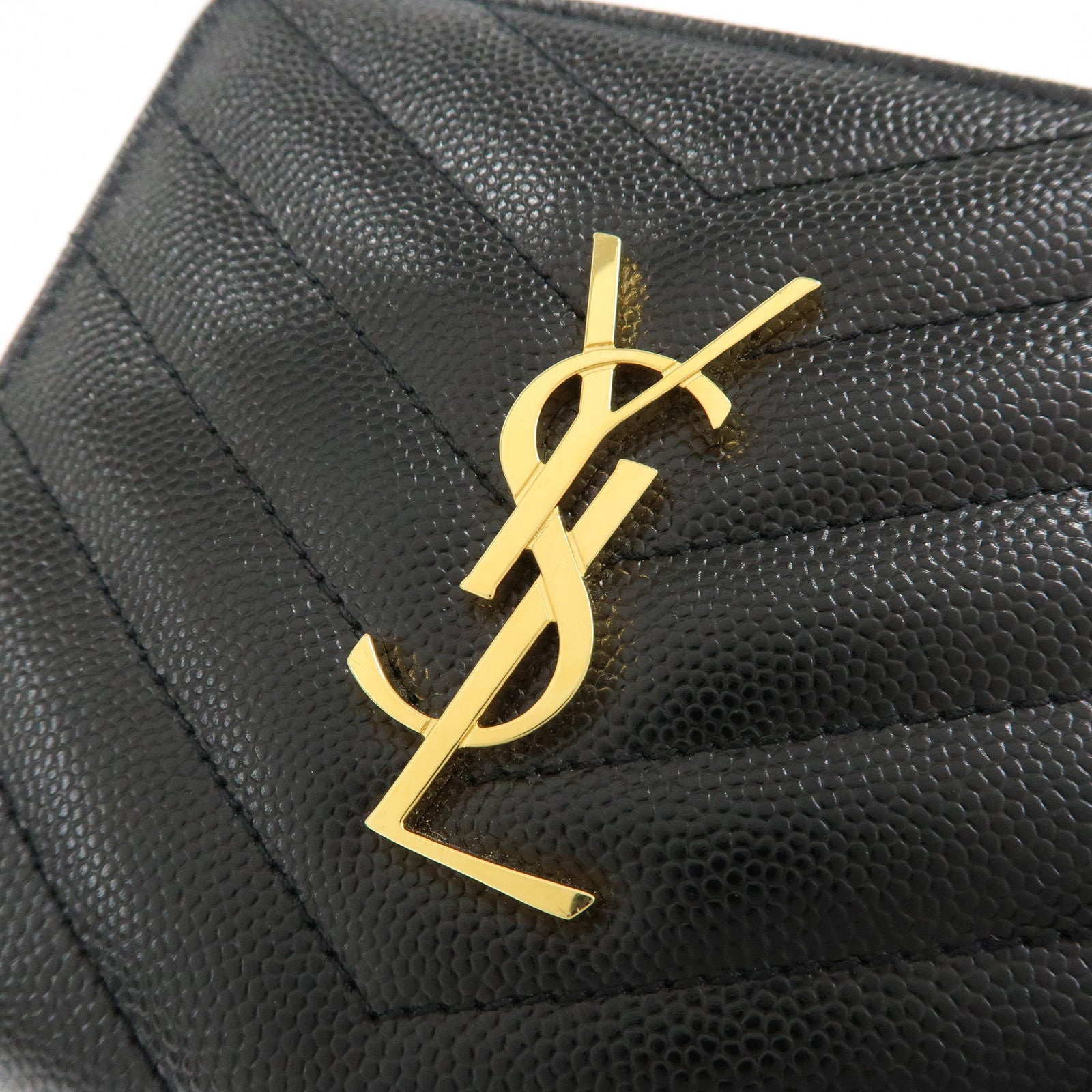 SAINT LAURENT PARIS Cassandra Leather Compact Wallet Black