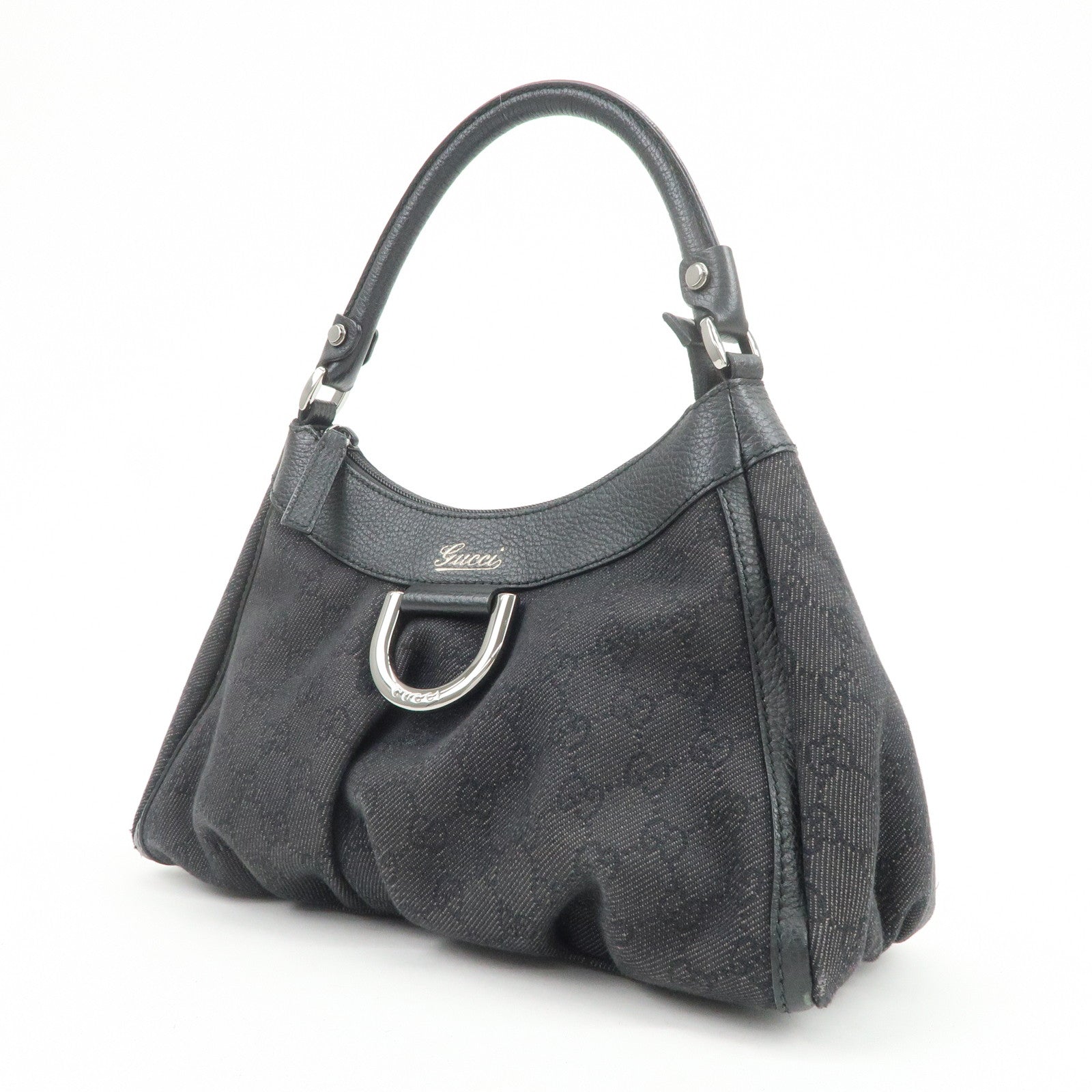 GUCCI Abbey GG Canvas Leather Shoulder Bag Hand Bag Black 265692