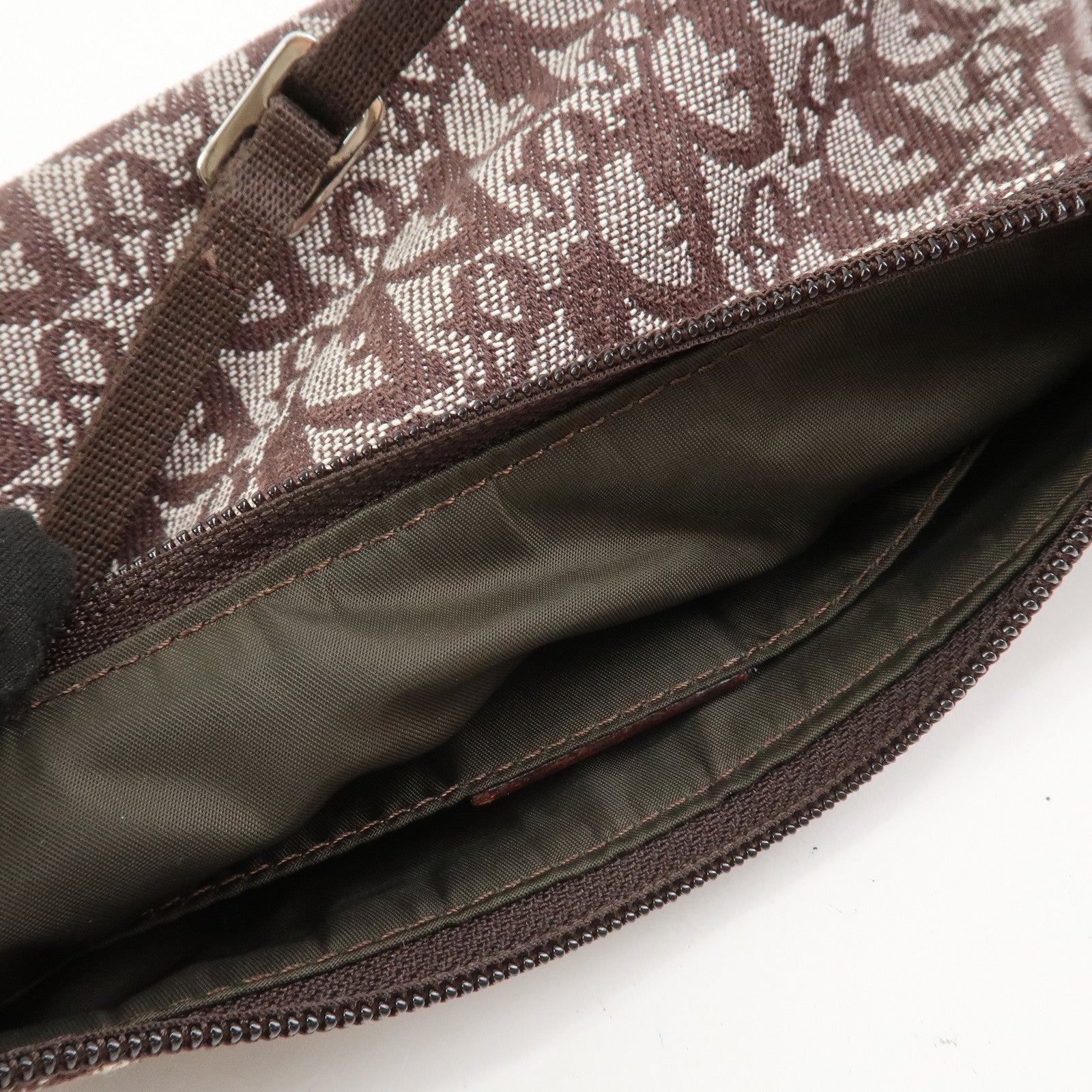 Christian Dior Trotter Jacquard Canvas Leather Shoulder Bag Brown