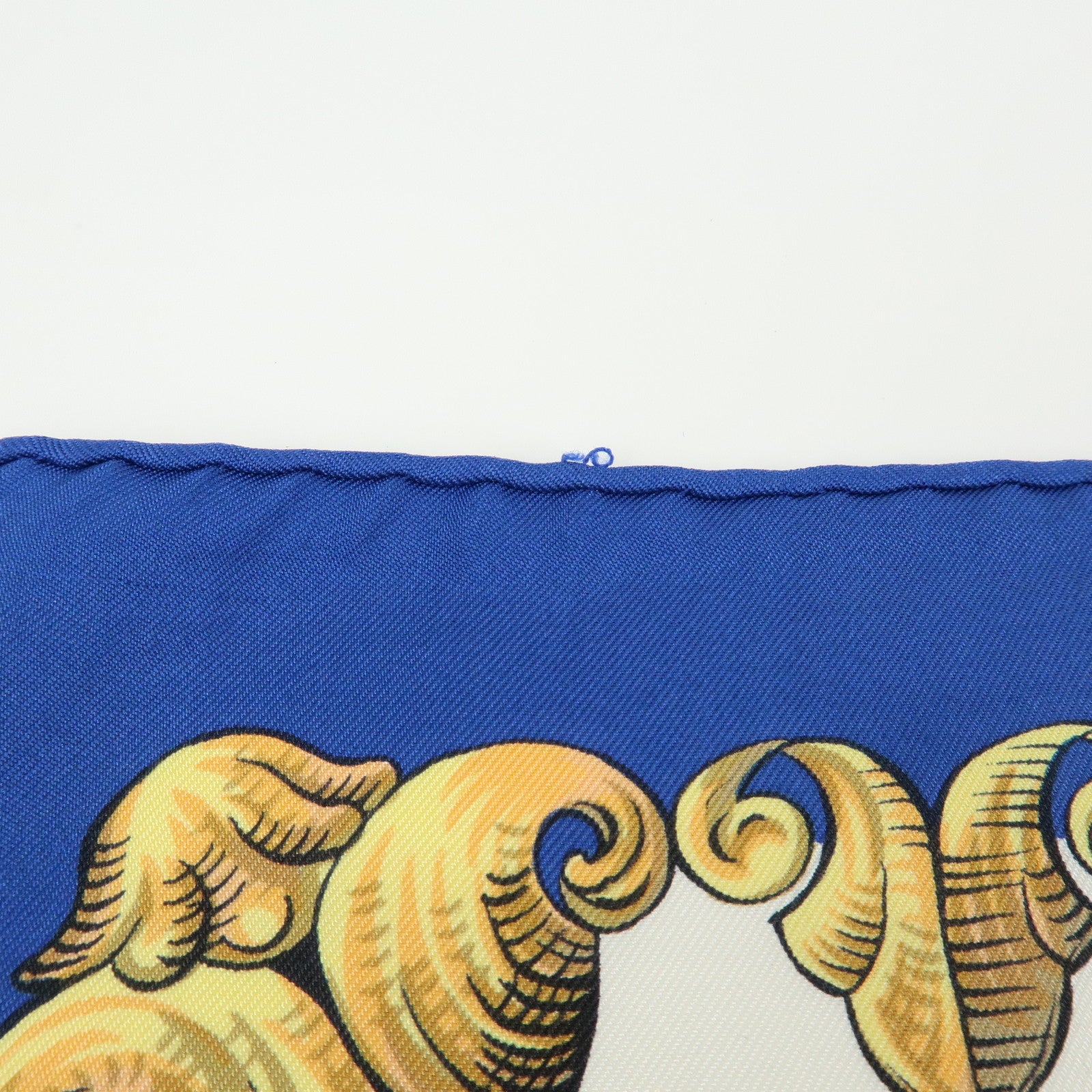 HERMES Carre 90 Silk 100% LVDOVICVS MAGNVS Scarf Blue Gold