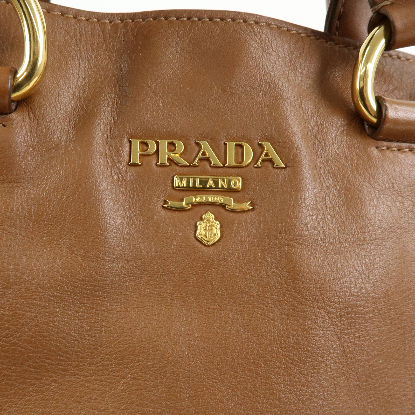 PRADA Logo Leather 2Way Tote Bag Shoulder Bag Brown BN1713