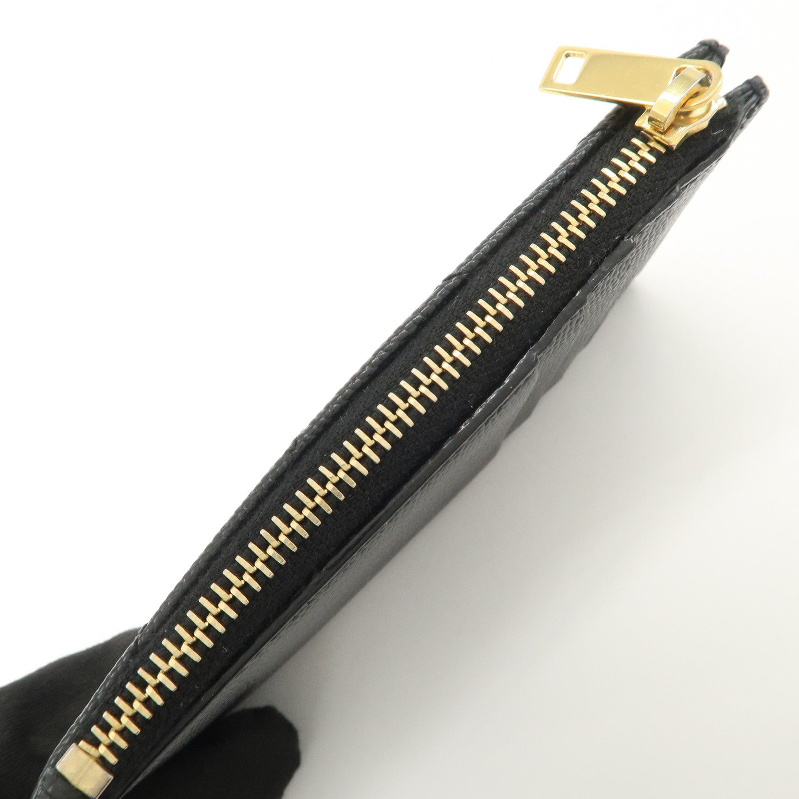 SAINT LAURENT Leather Card Case Black Gold Hardware
