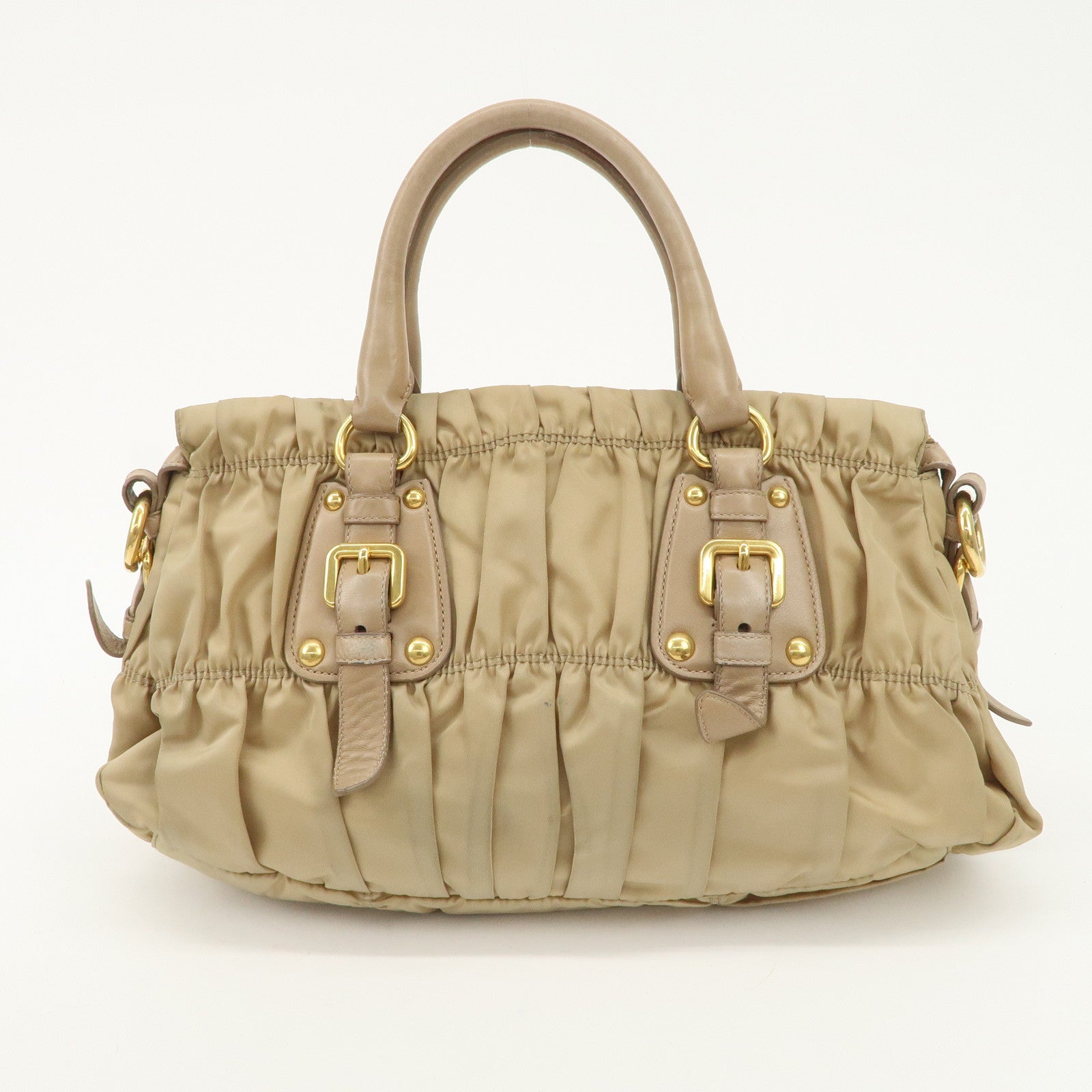 PRADA Logo Nylon Leather 2Way Shoulder Bag Hand Bag Beige BN1407