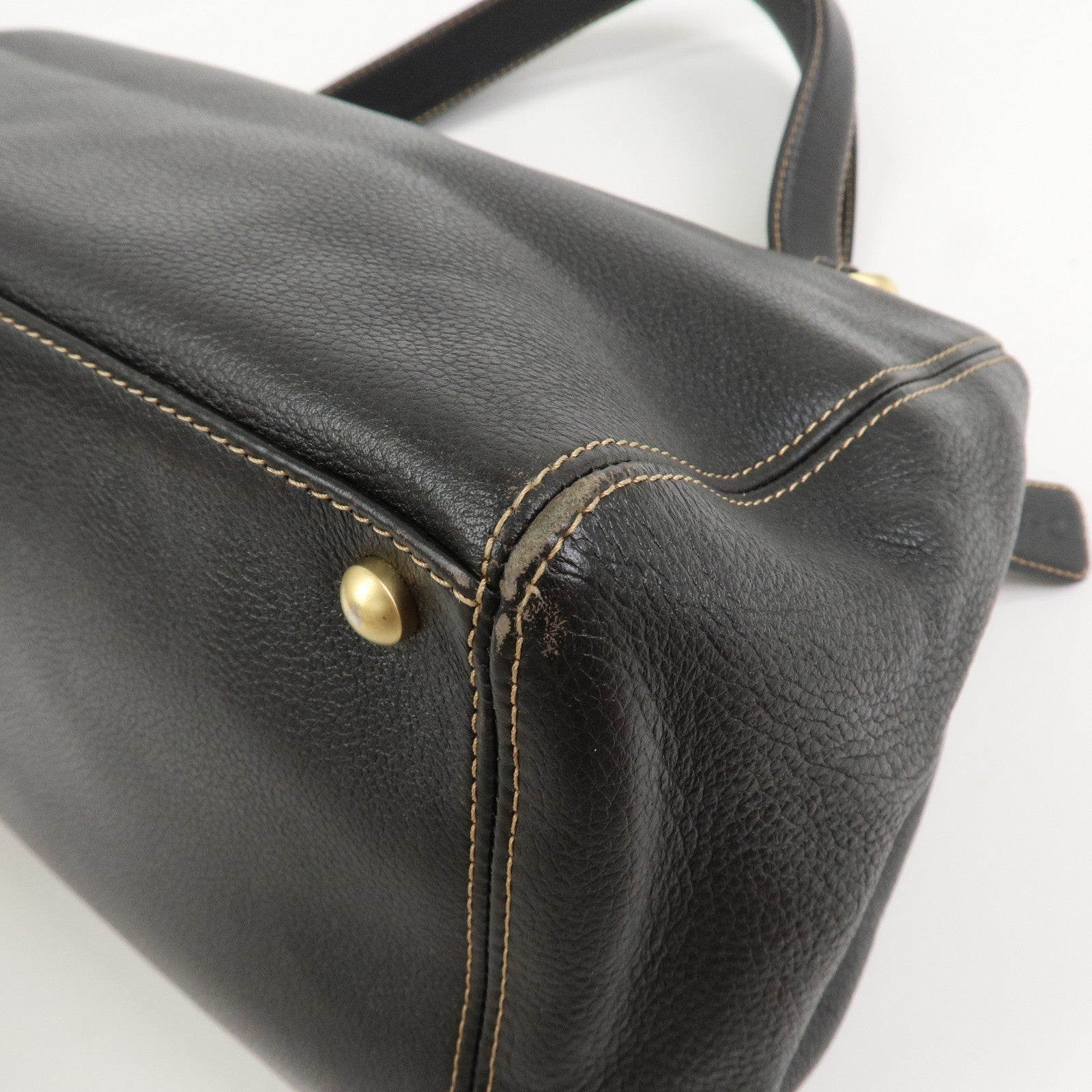 CHANEL COCO Mark Leather Chain Shoulder Bag Hand Bag Dark Brown