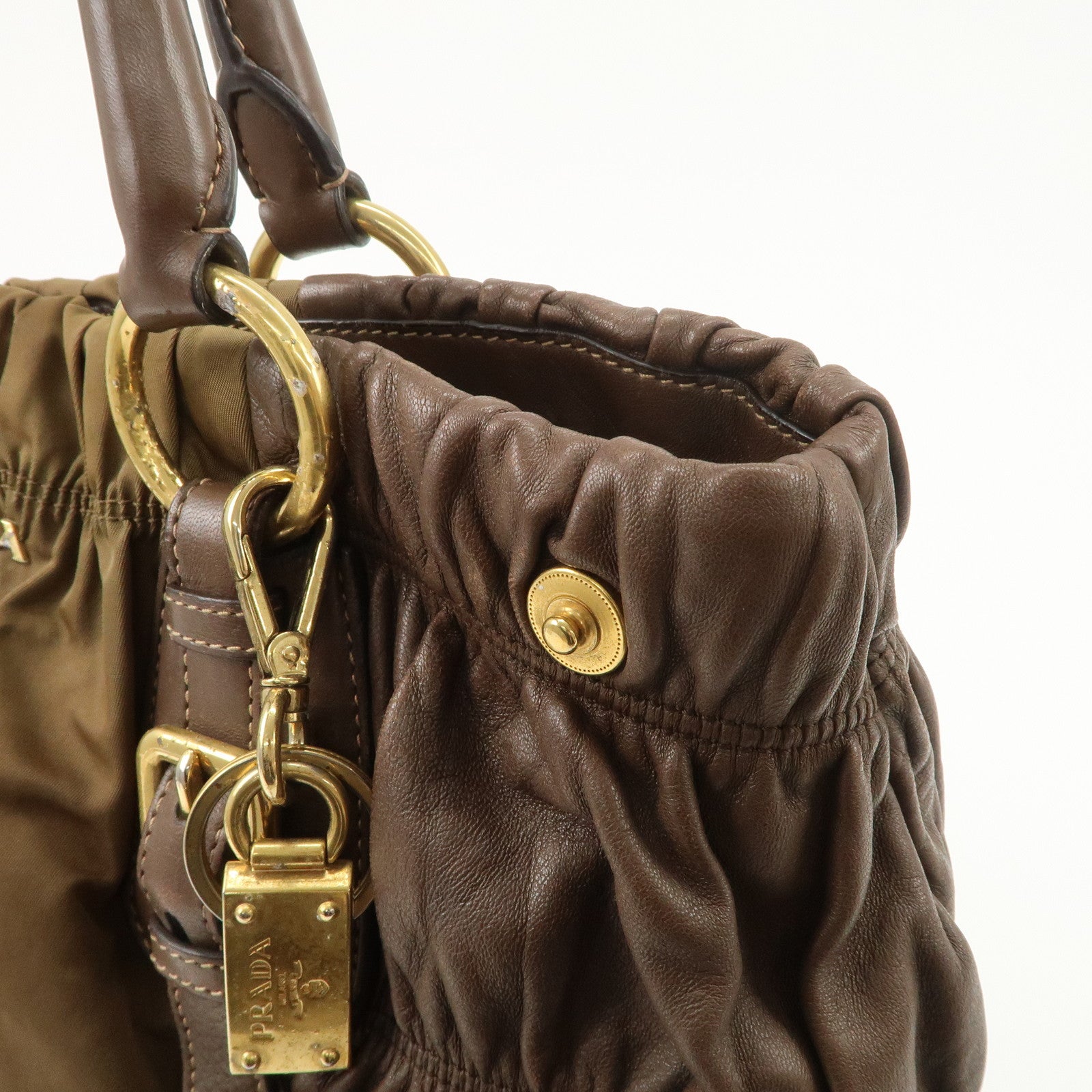 PRADA Nylon Leather 2WAY Bag Shoulder Bag Hand Bag Brown Khaki BN1793