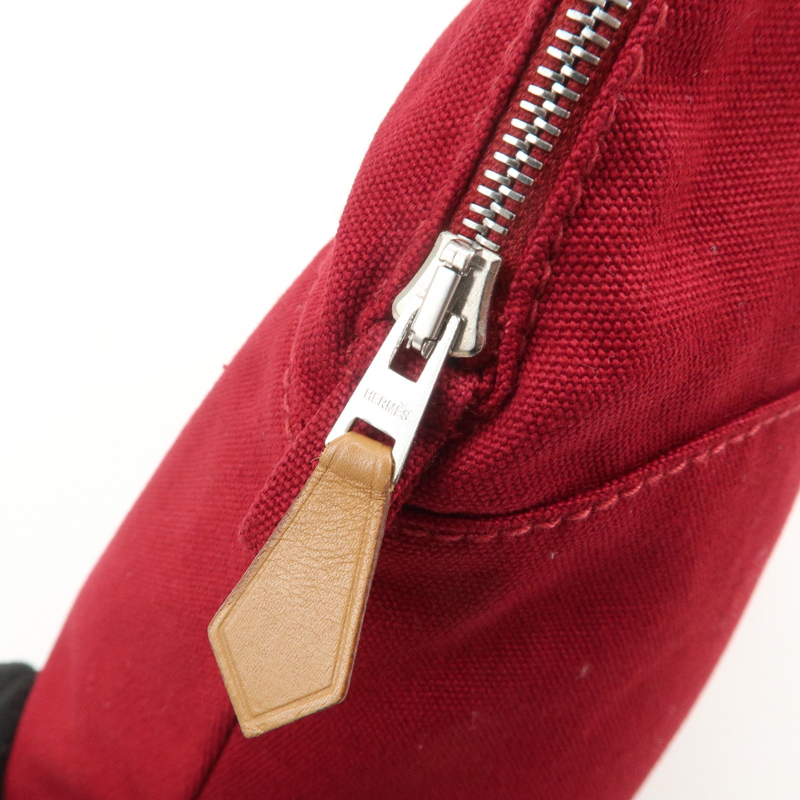 HERMES Canvas Bolide Pouch GM Cosmetic Pouch Makeup Bag Wine Red