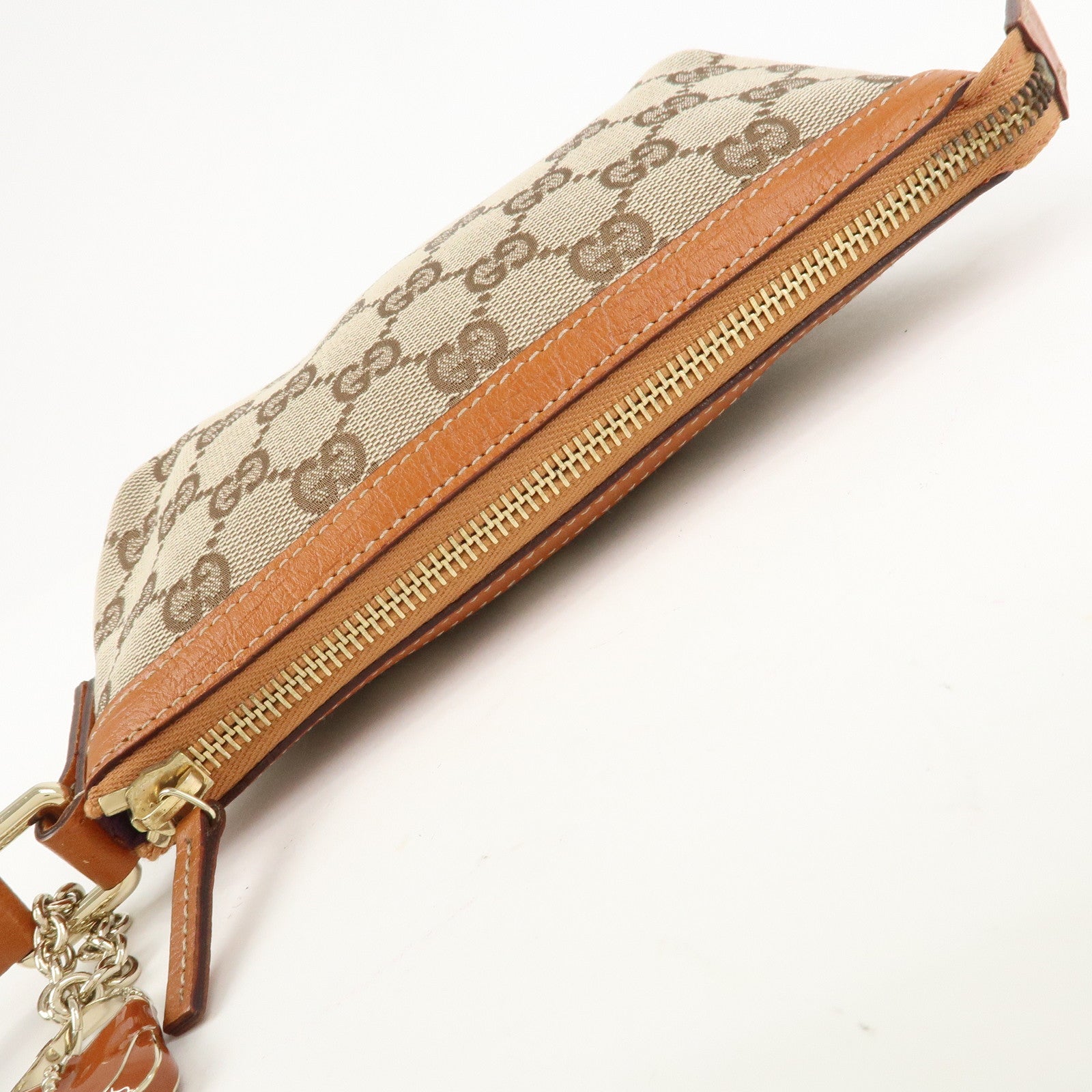 GUCCI Sherry GG Canvas Leather Pouch Cosmetic Pouch Brown 152507