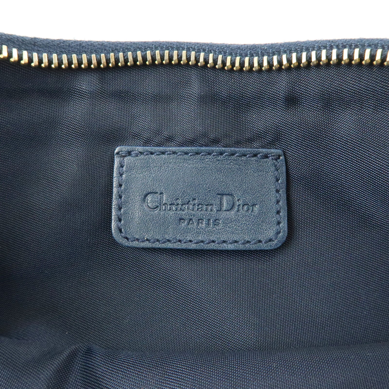 Christian Dior Saddle Oblique Canvas Leather Hand Bag Navy White