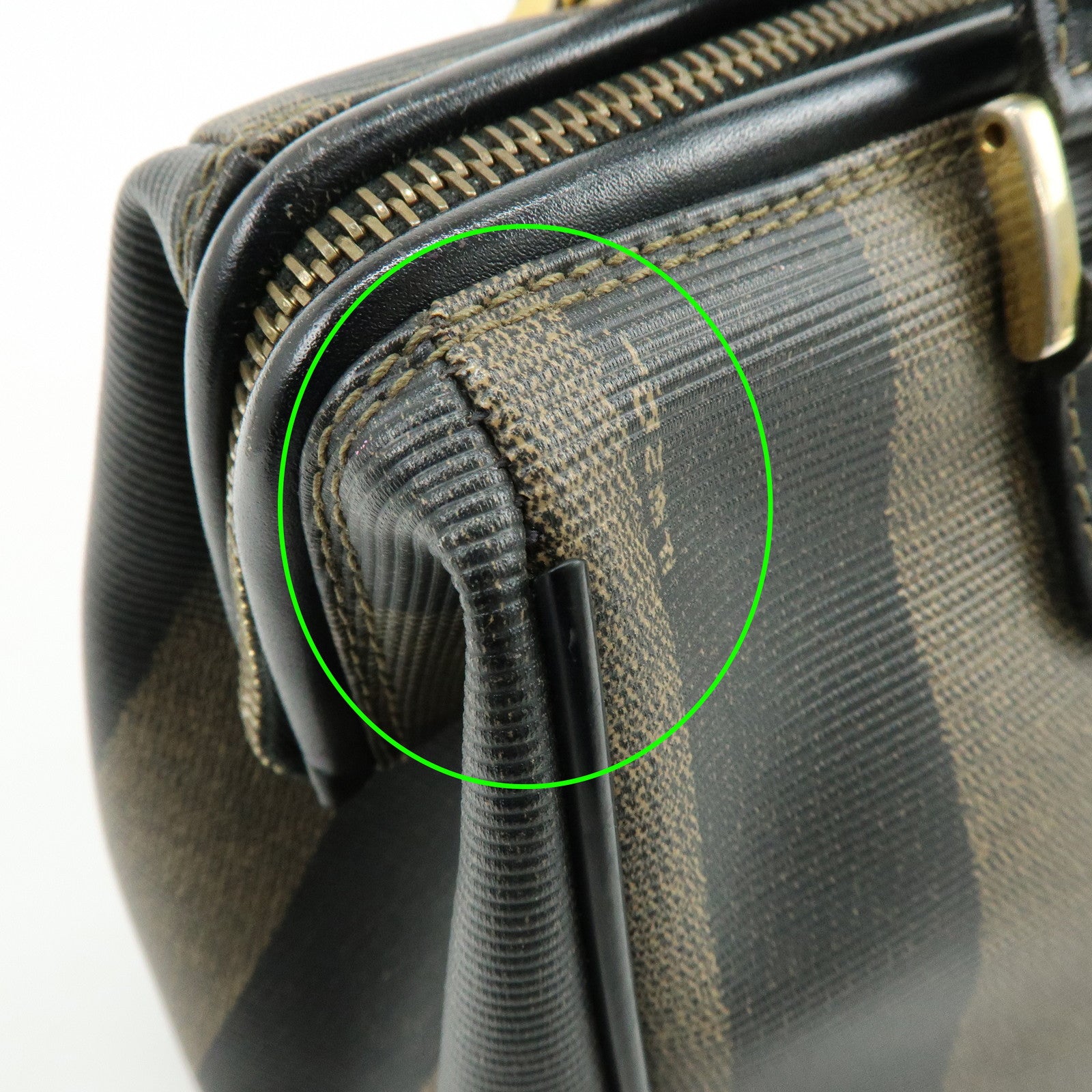 FENDI Pequin PVC Leather Boston Bag Hand Bag Black Brown