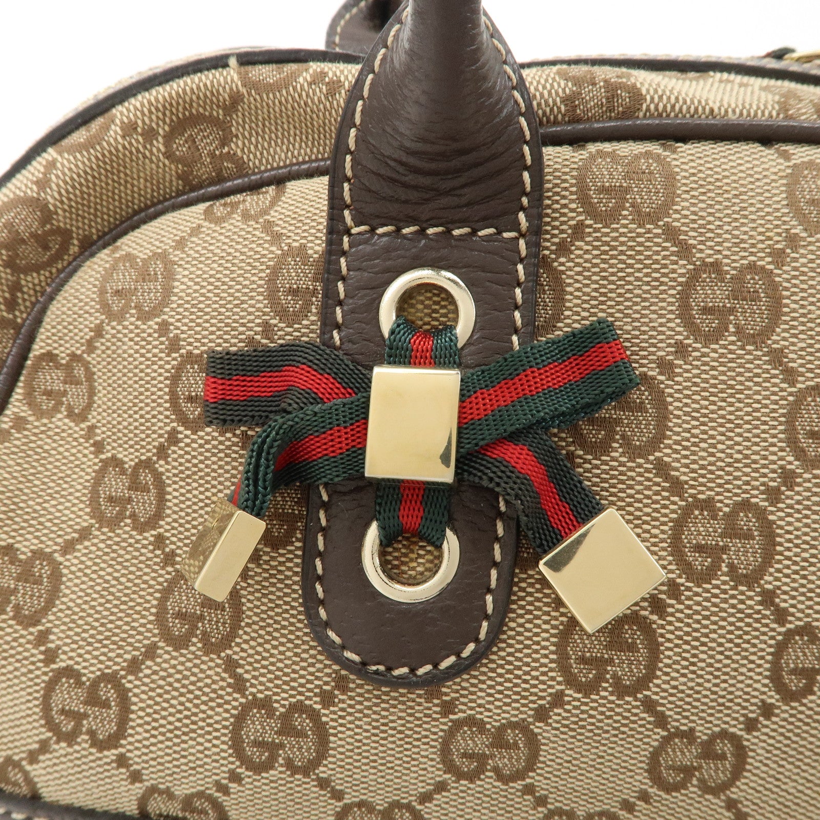 GUCCI Sherry Princy Canvas Leather Boston Bag Beige Brown 161720 Used