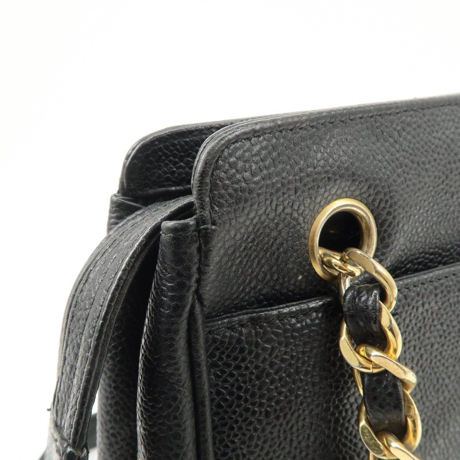 CHANEL Triple COCO Mark Caviarskin Shoulder Bag Black Gold HDW Used