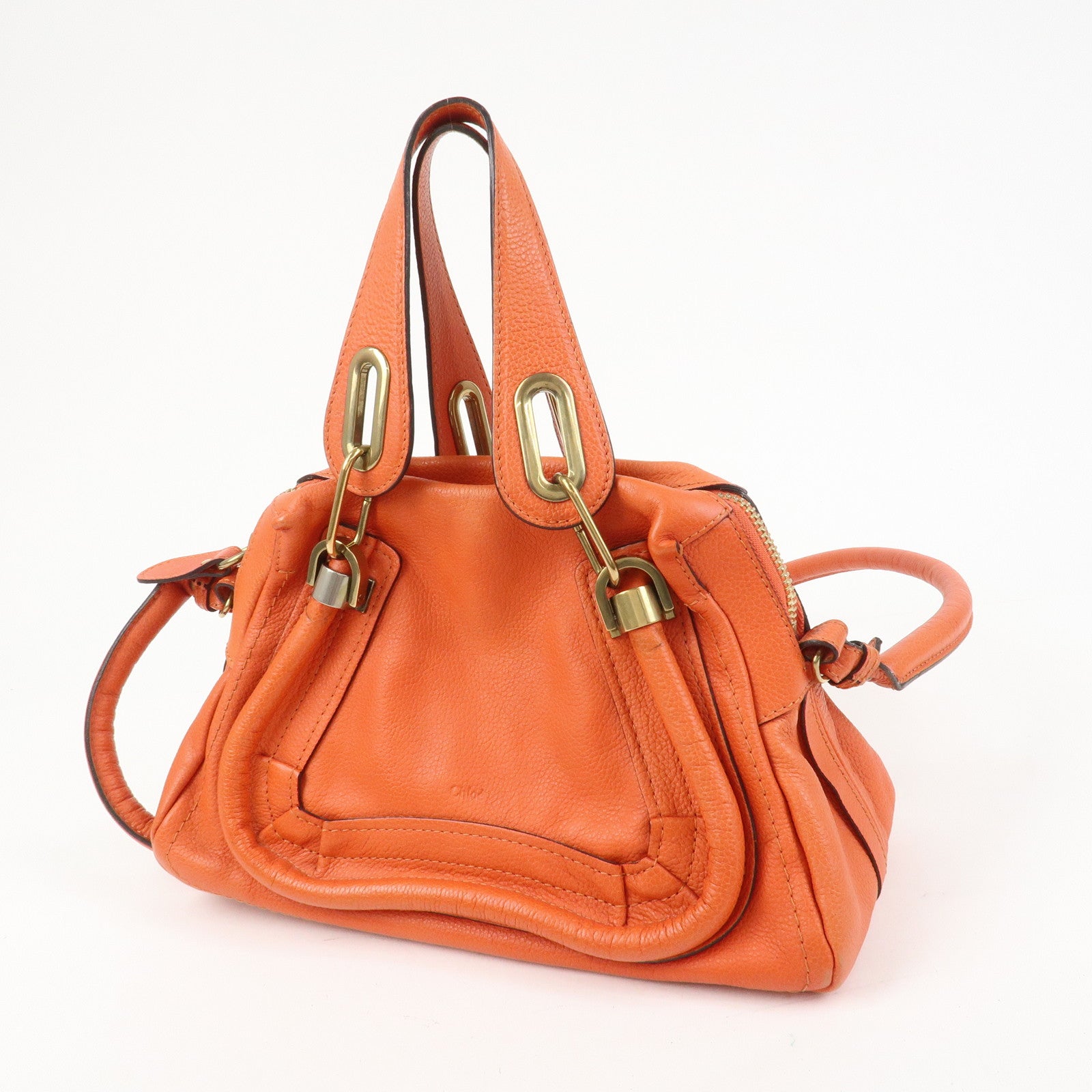 Chloe Parati Leather CH Shoulder Bag Hand Bag Orange