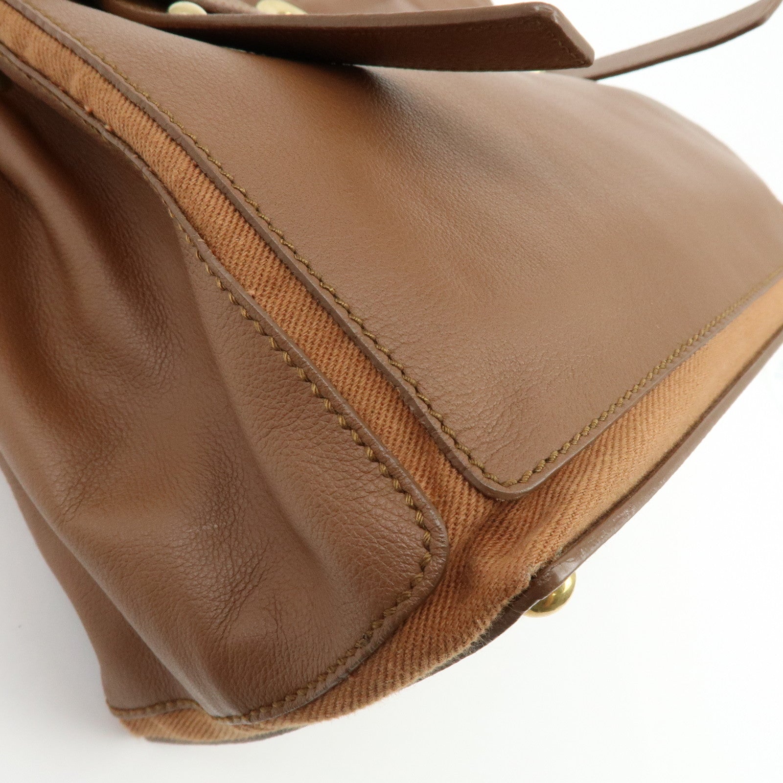 SAINT LAURENT PARIS Muse Two Leather Canvas Hand Bag Brown 229630