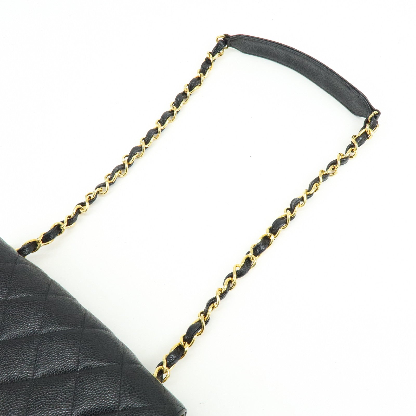CHANEL Matelasse COCO Mark Caviarskin Chain Shoulder Bag Black
