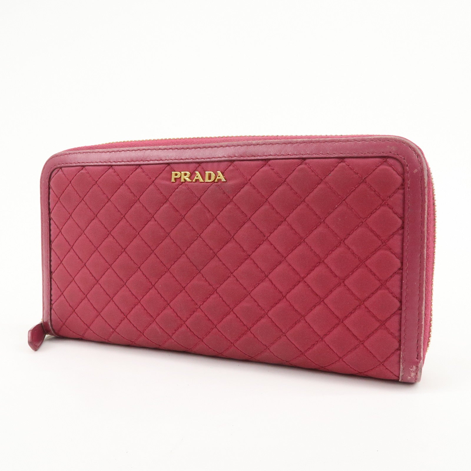PRADA Nylon Leather Round Zippy Wallet Long Wallet Pink