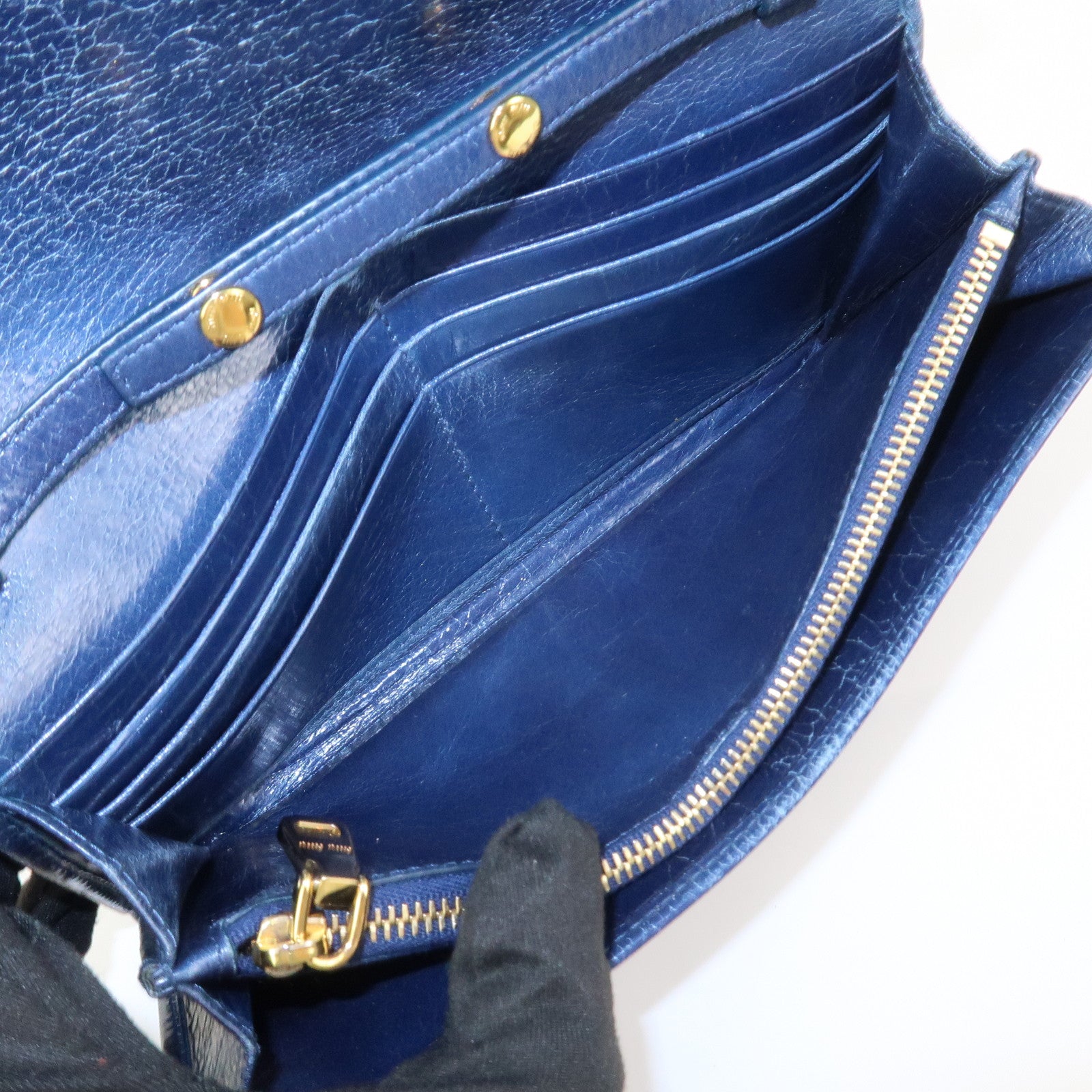 MIU MIU Matelasse Logo Leather Chain Shoulder Wallet Blue 5M1290