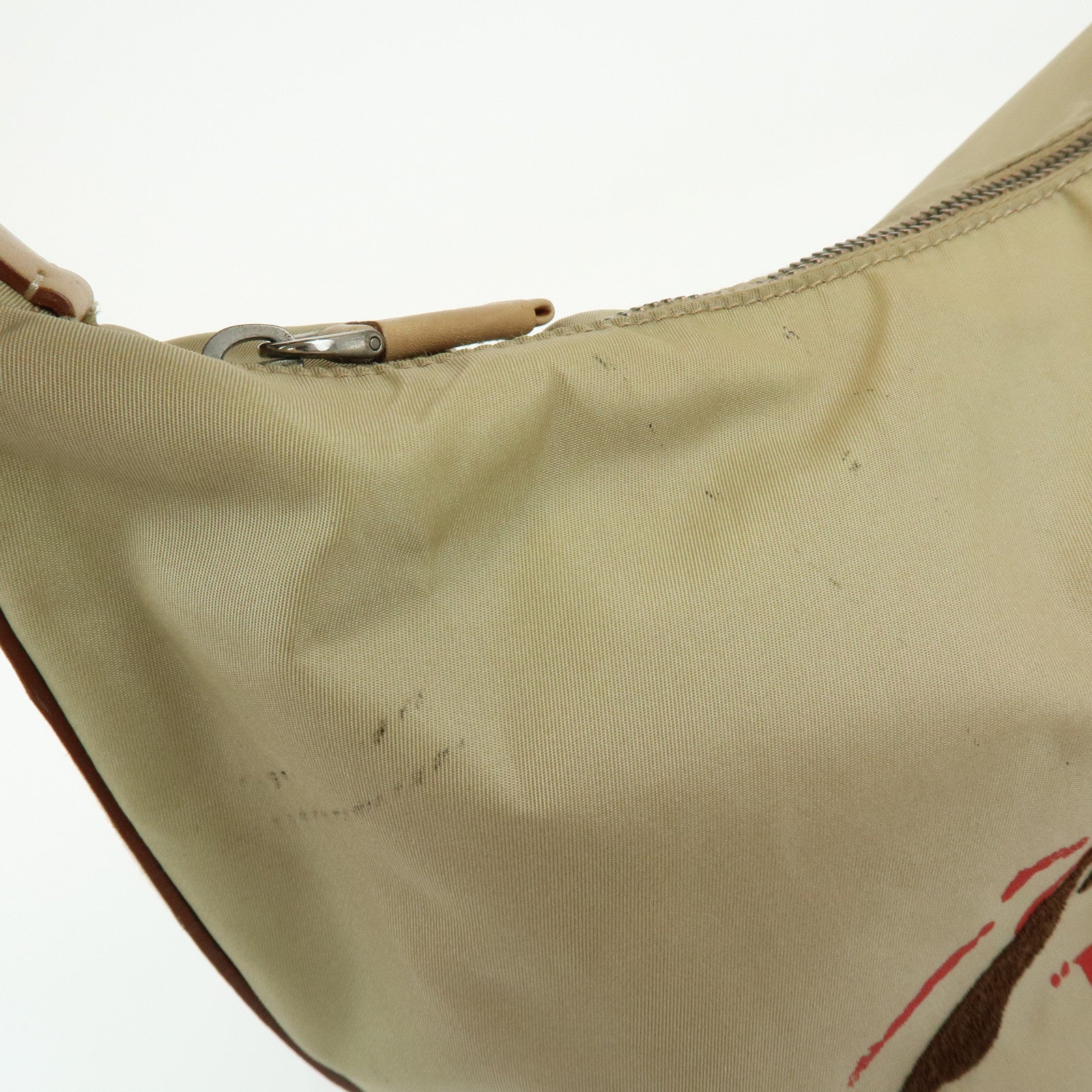PRADA Logo Nylon Leather Shoulder Bag Hand Bag Beige BR3315