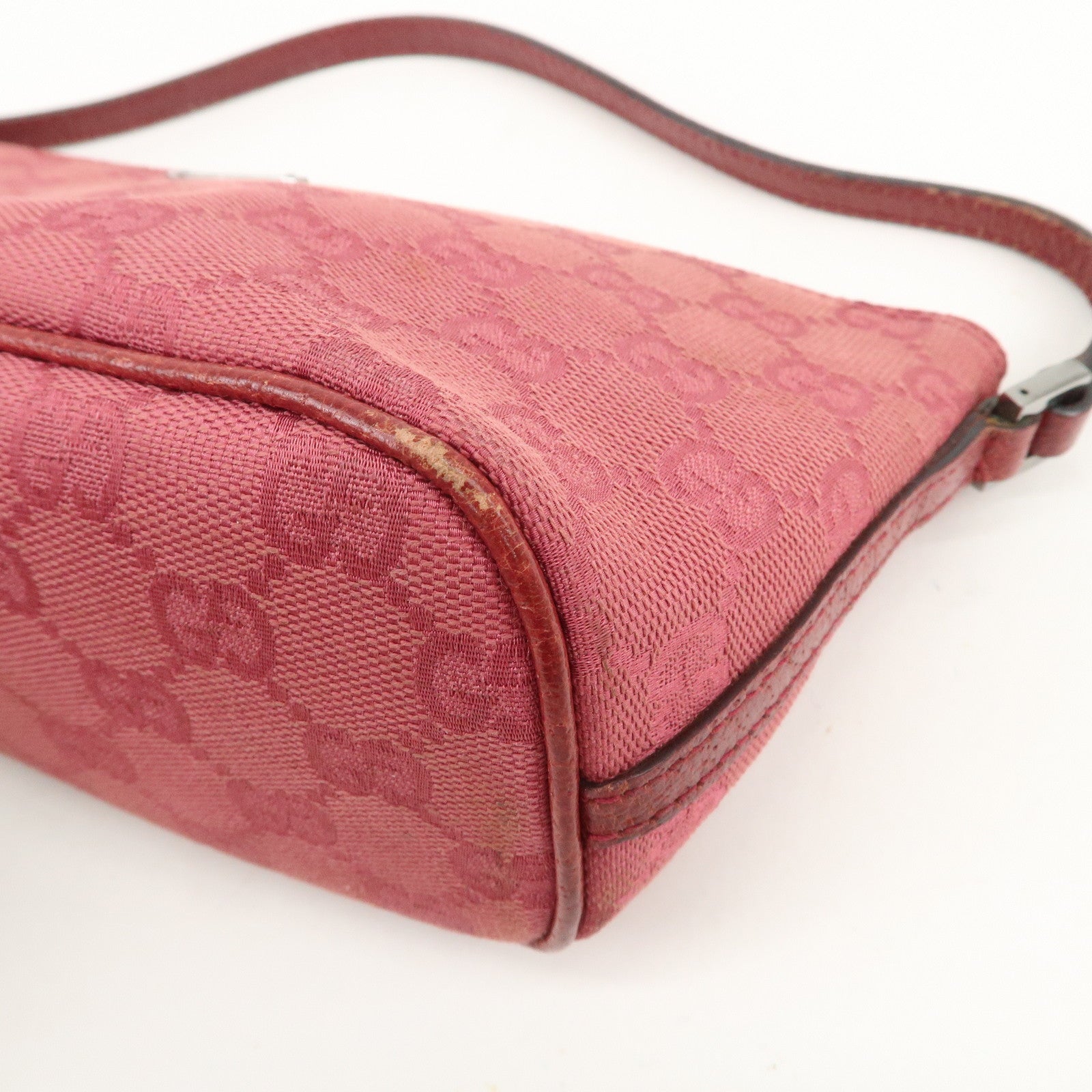 GUCCI Boat Bag GG Monogram Canvas Leather Hand Bag Pink 07198