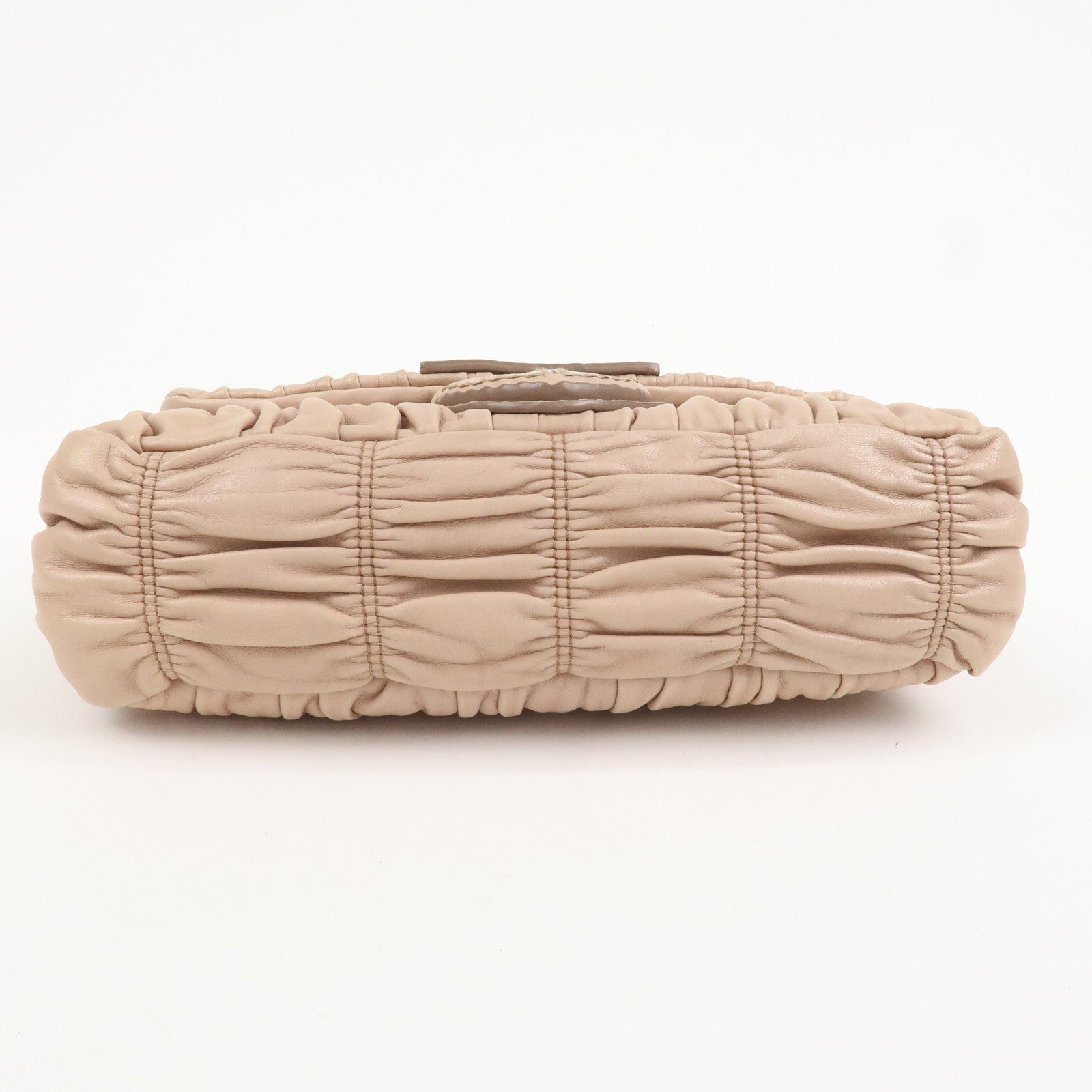 PRADA Leather Gathered Chain Shoulder Bag Pink Beige B4695C