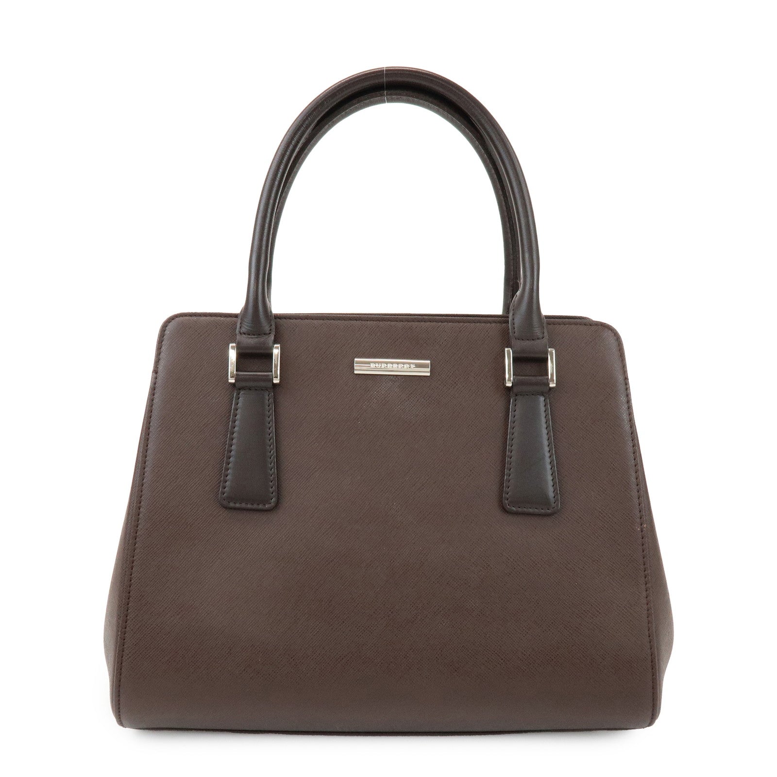 BURBERRY Logo Leather Hand Bag Tote Bag Brown