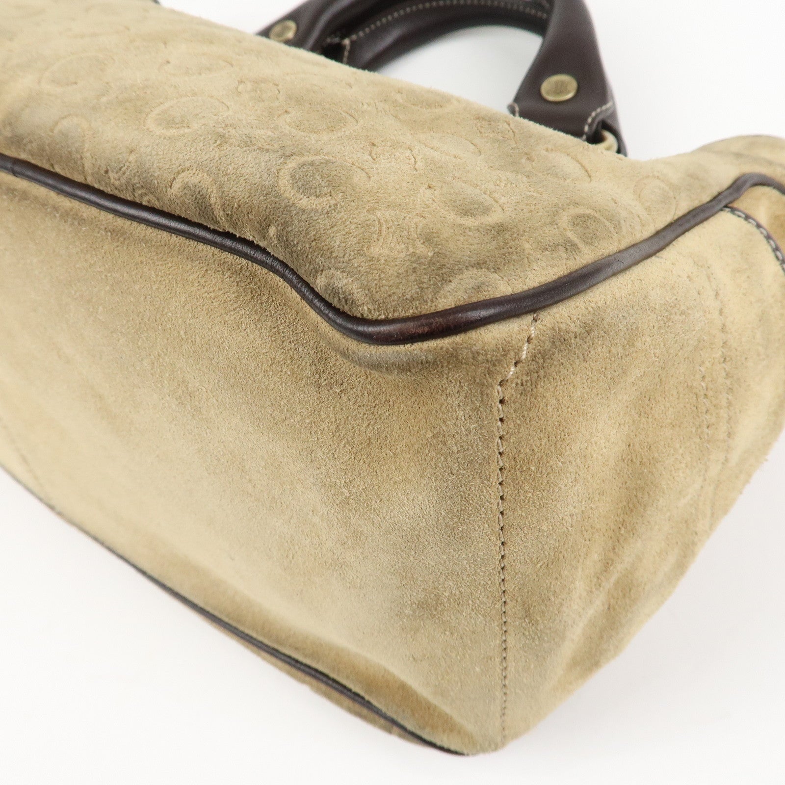 CELINE C Macadam Suede Boogie Bag Hand Bag Tote Bag Beige Dark Brown Used