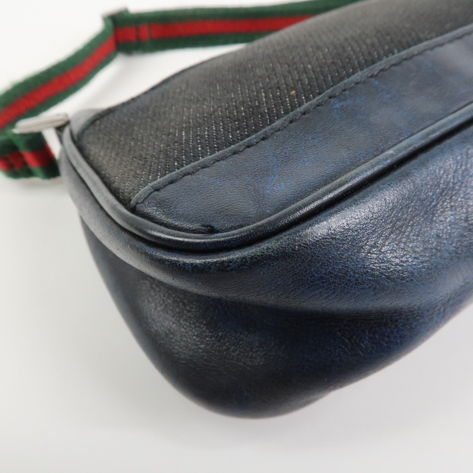 GUCCI Sherry Canvas Leather Accessory Pouch Hand Bag Navy 92820