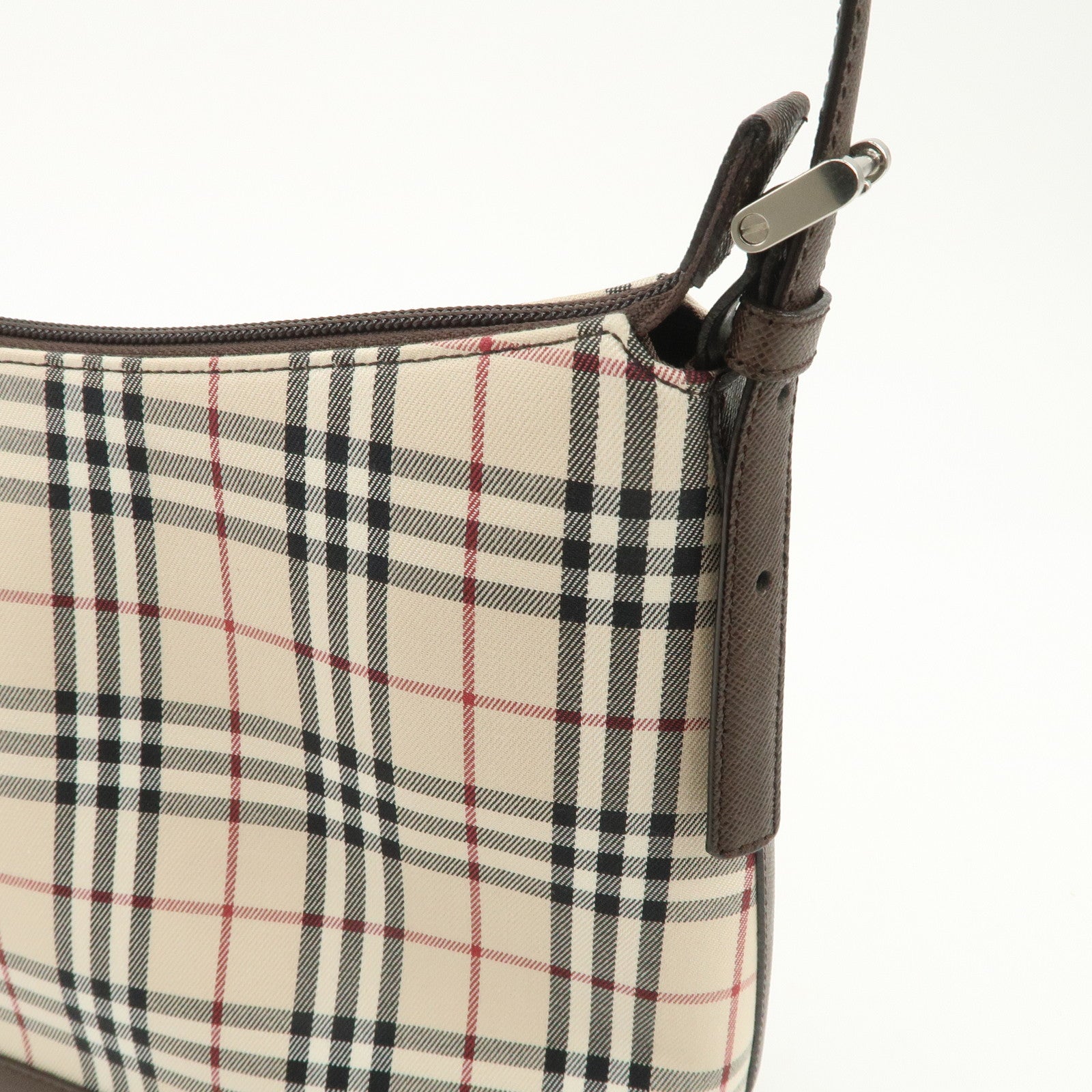 BURBERRY Nova Plaid Canvas Leather Shoulder Bag Hand Bag Beige