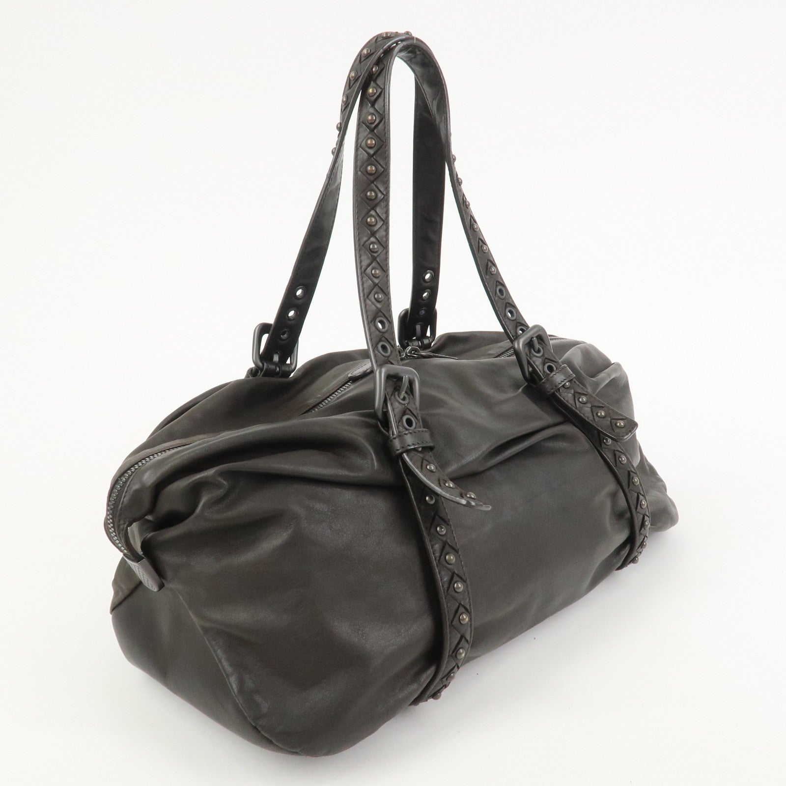 BOTTEGA VENETA Intrecciato Lamb Skin Hand Bag Dark Brown114087