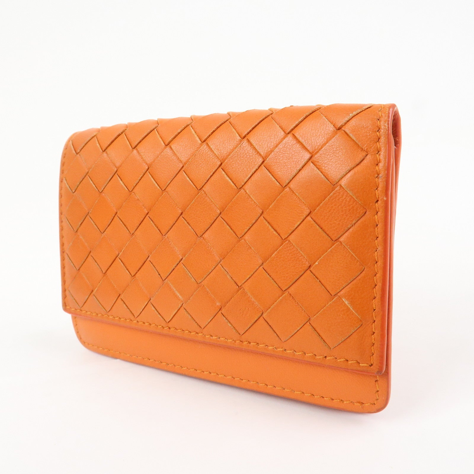 BOTTEGA VENETA Intrecciato Leather Card Case Card Holder Orange