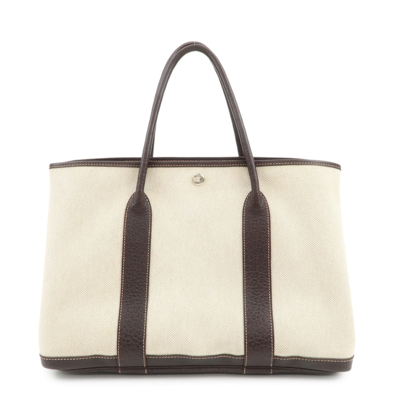 HERMES Garden Party Toile H Leather Tote Bag Hand Bag Natural