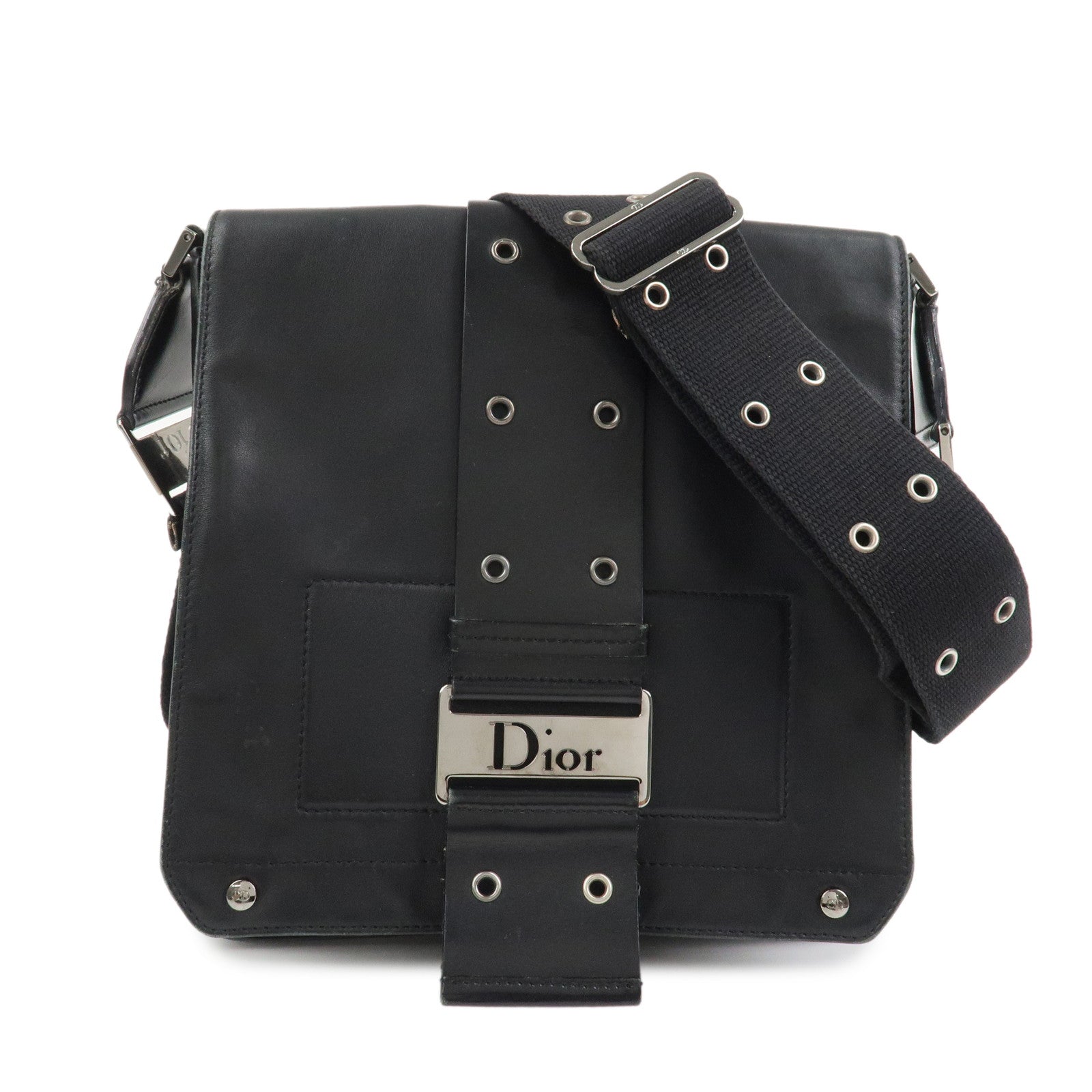 Christian Dior Street Chic Leather Shoulder Bag Crossbody Bag Black